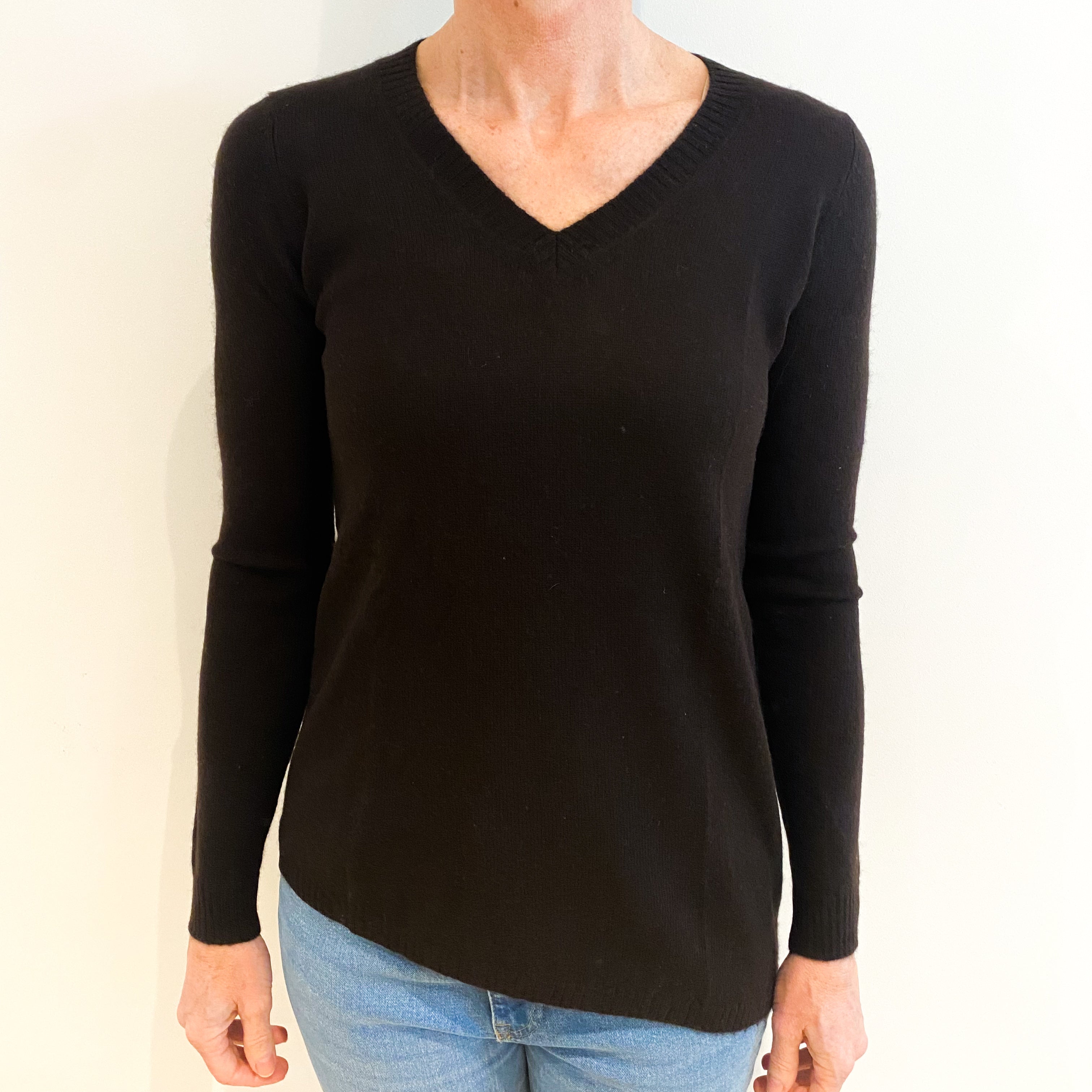 Peppercorn Brown Cashmere V Neck Jumper Small