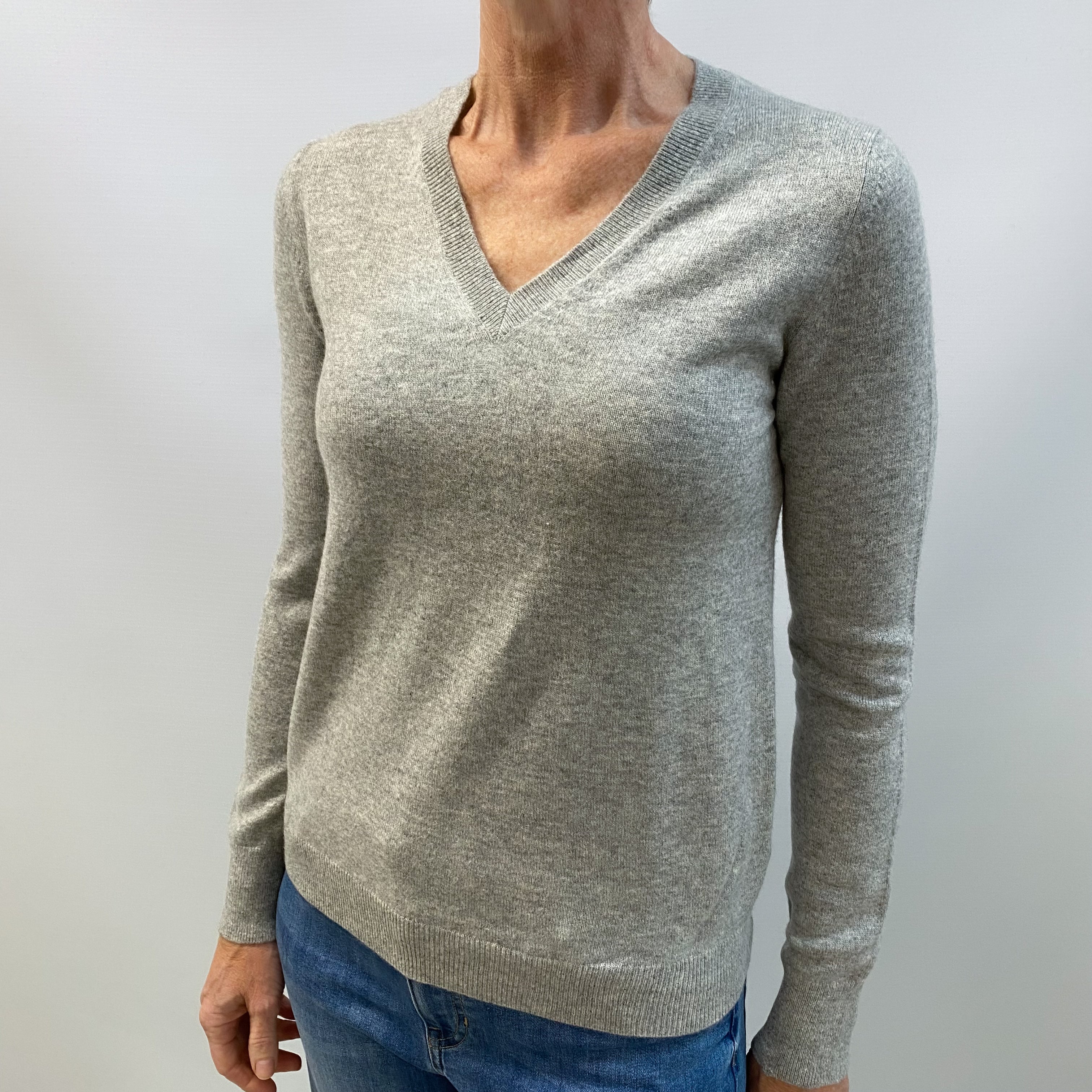 Smoke Grey Cashmere V Neck Jumper Small