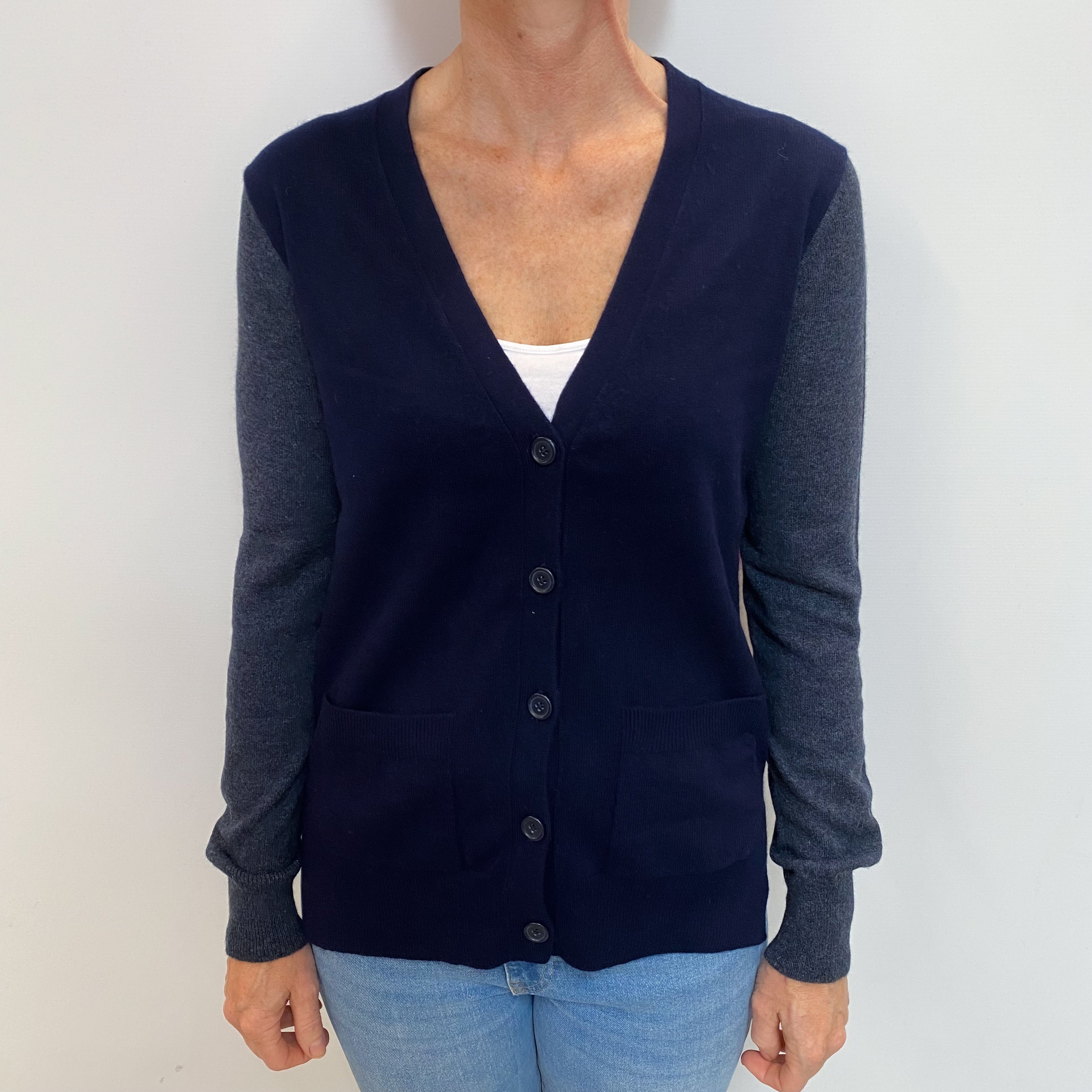 Colour Block Cashmere V-Neck Cardigan Small