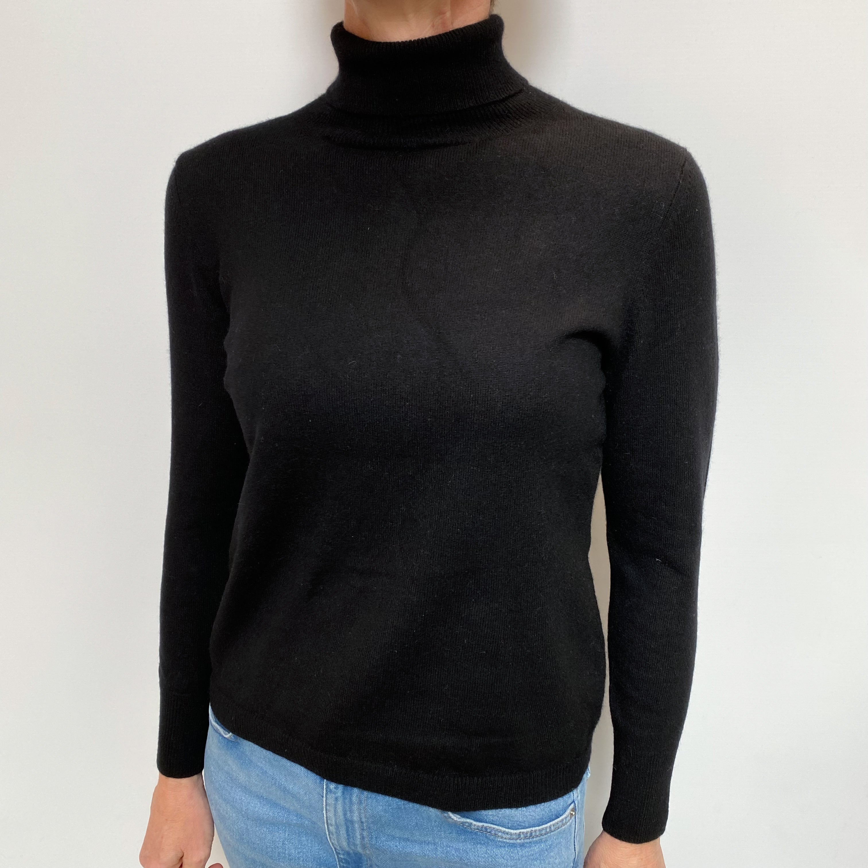 Black Cashmere Polo Neck Jumper Small