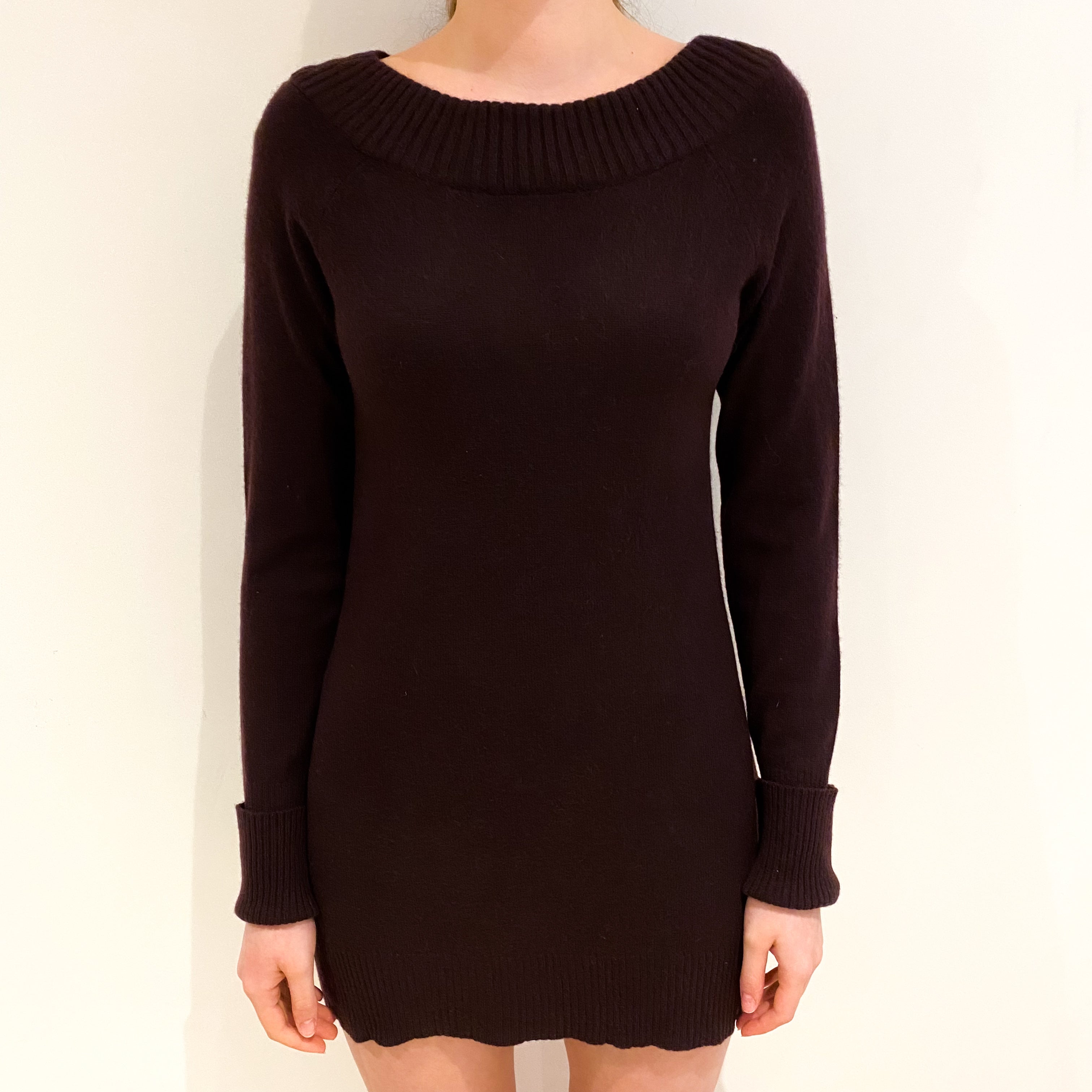 Deep Mulberry Cashmere Crew Neck Dress Extra Small