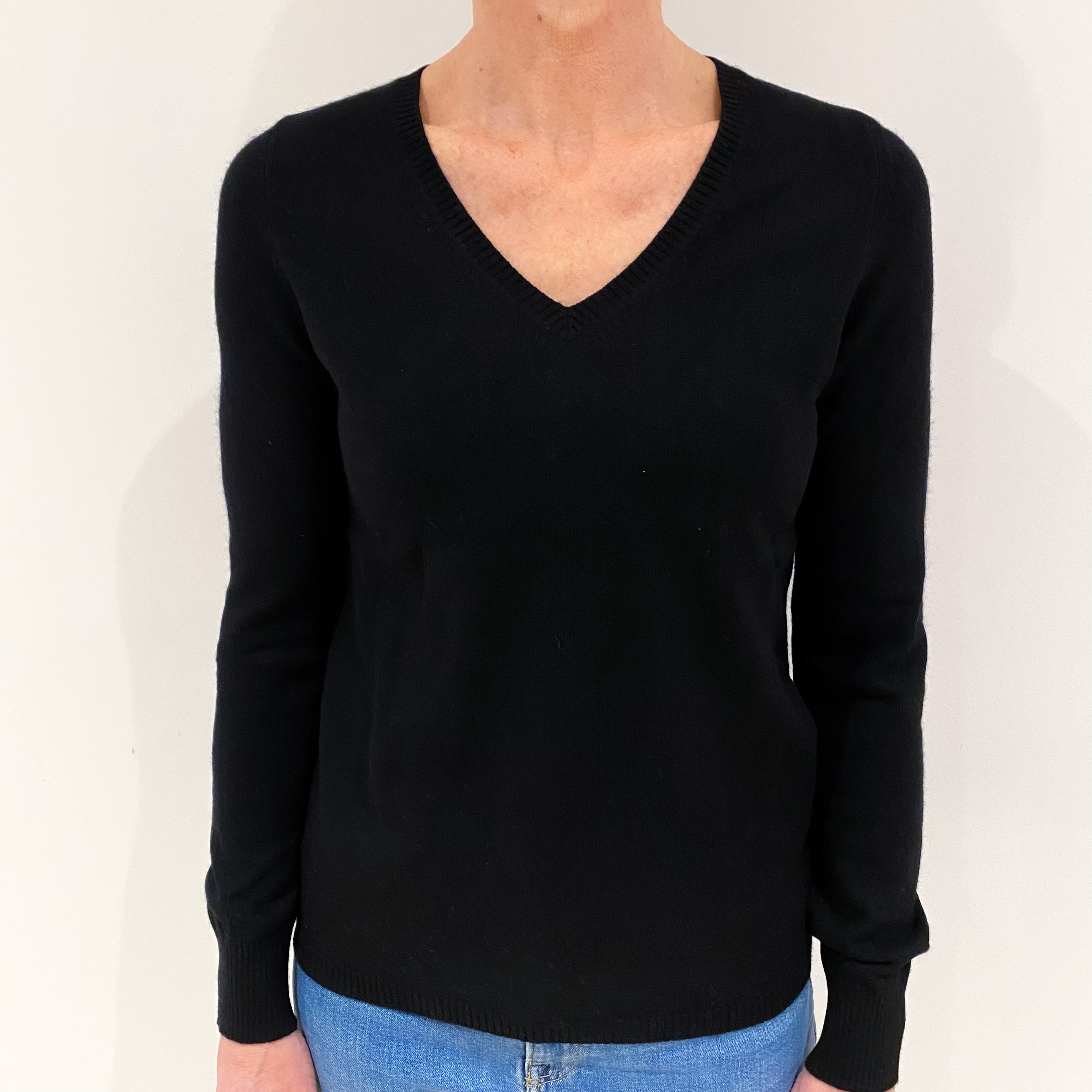 Black Cashmere V Neck Jumper Small