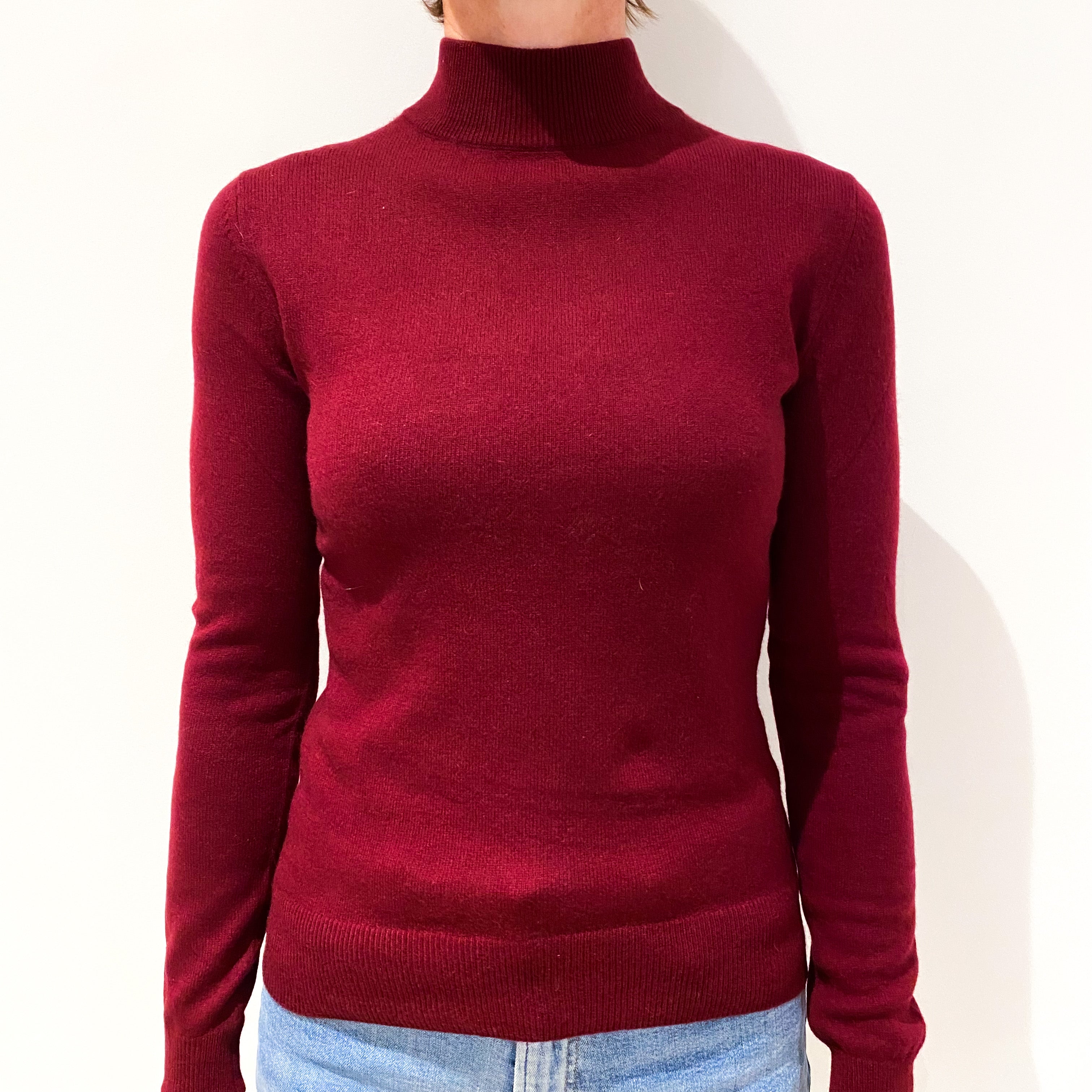 Wine Red Cashmere Polo Neck Jumper Small