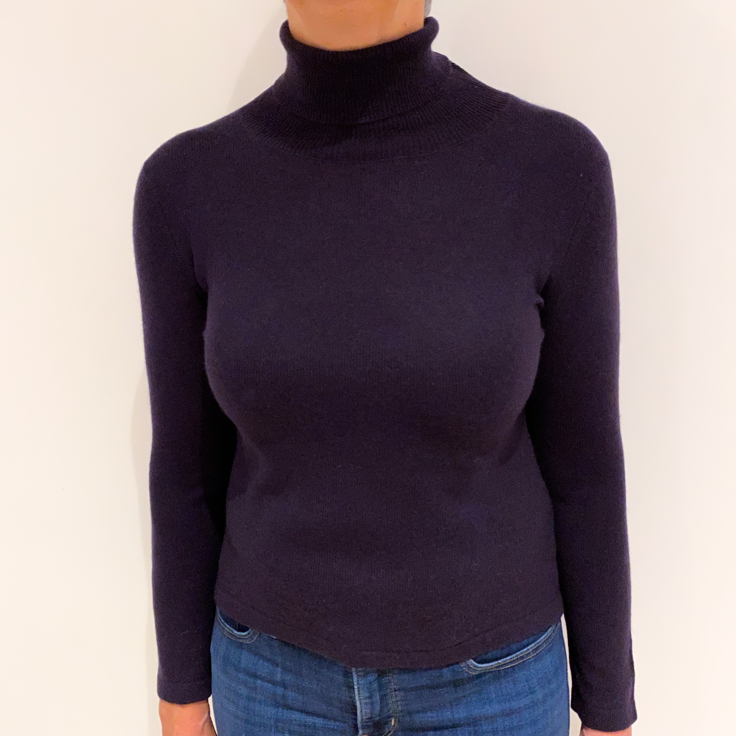 Darkest Purple Cashmere Polo Neck Jumper Medium