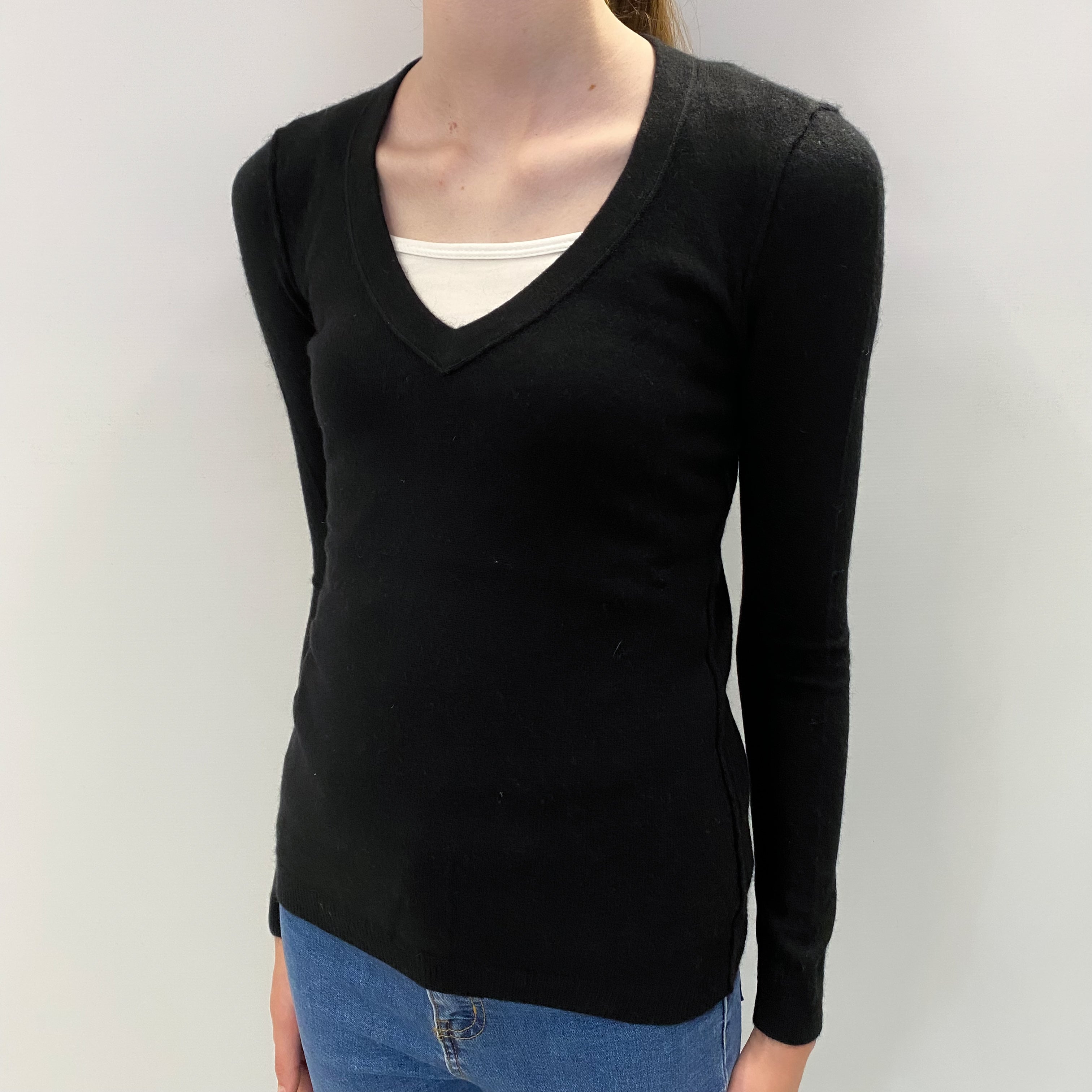 Black Cashmere V Neck Jumper Extra Small