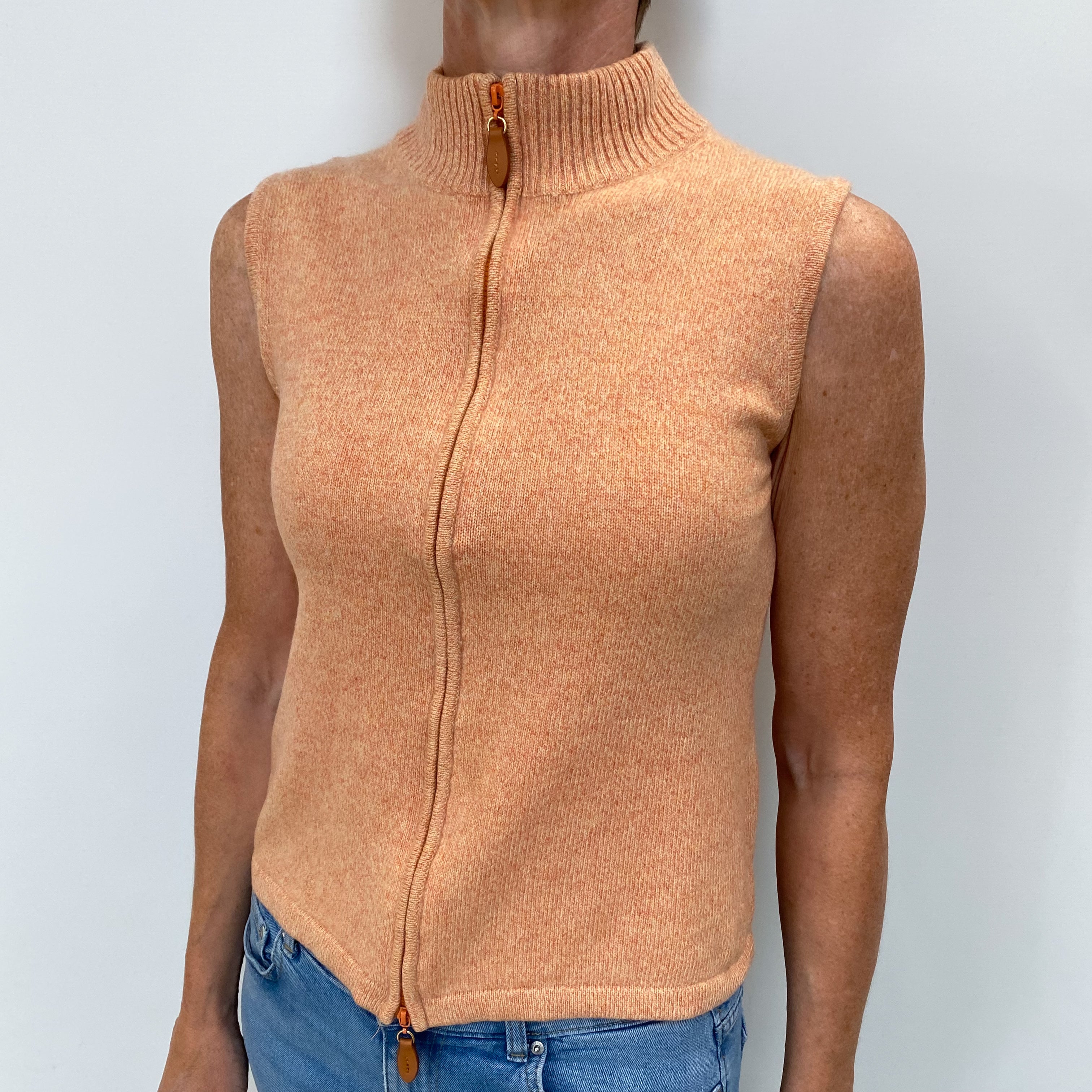 Apricot Orange Cashmere Zip Up Sleeveless Cardigan Small