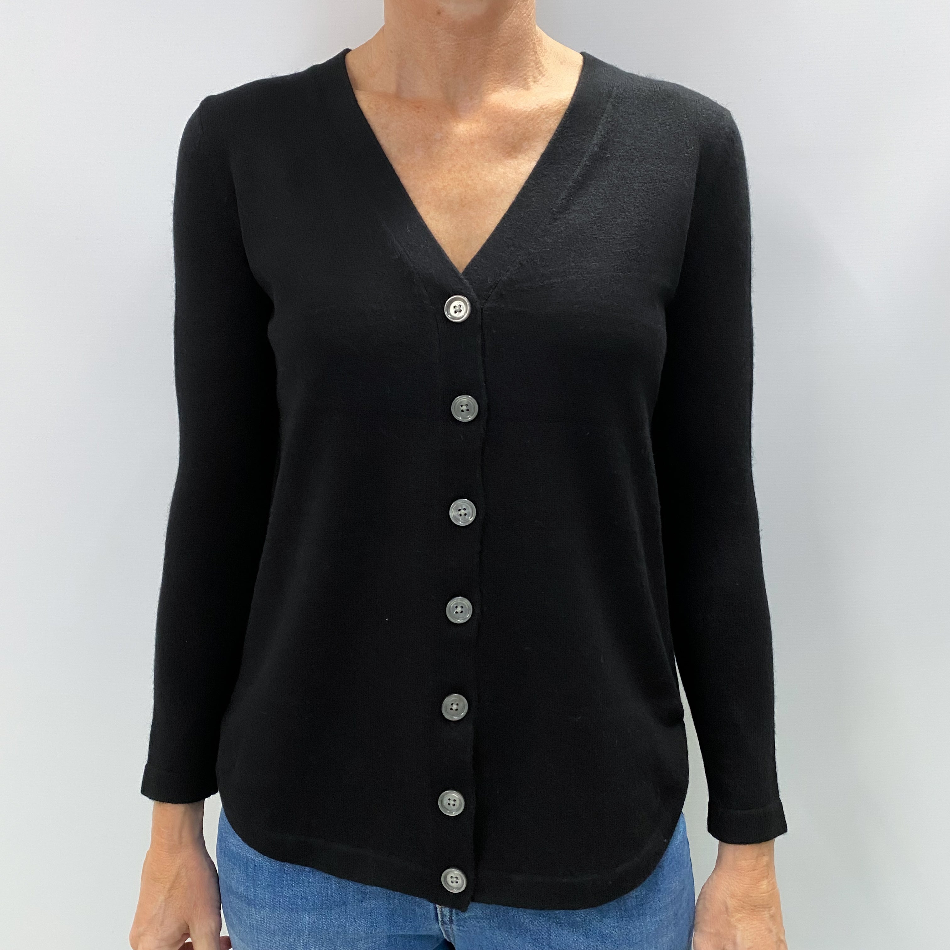 Black Cashmere V Neck Cardigan Small