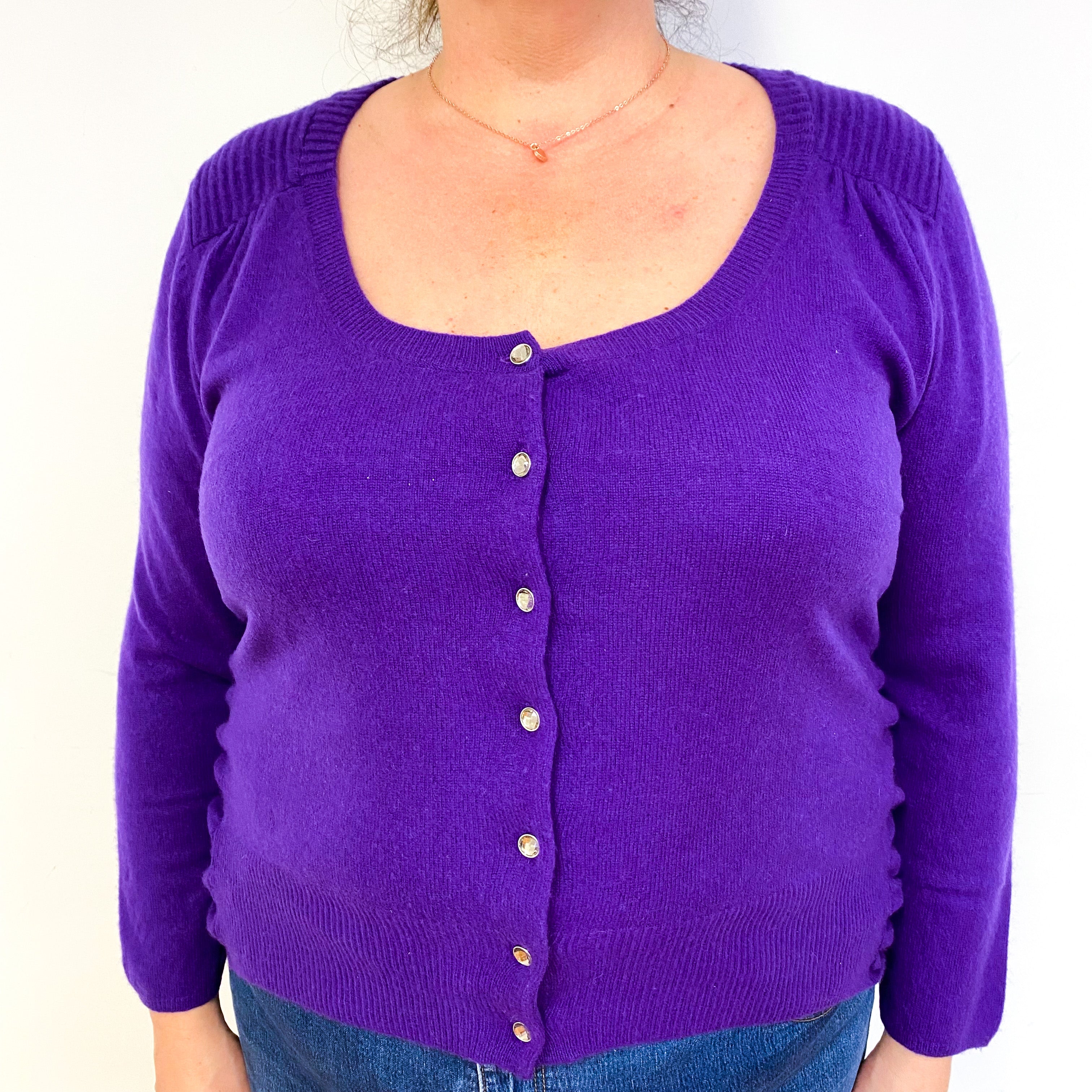 Iris Purple Ruched Cashmere Scoop Neck Cardigan Extra Large