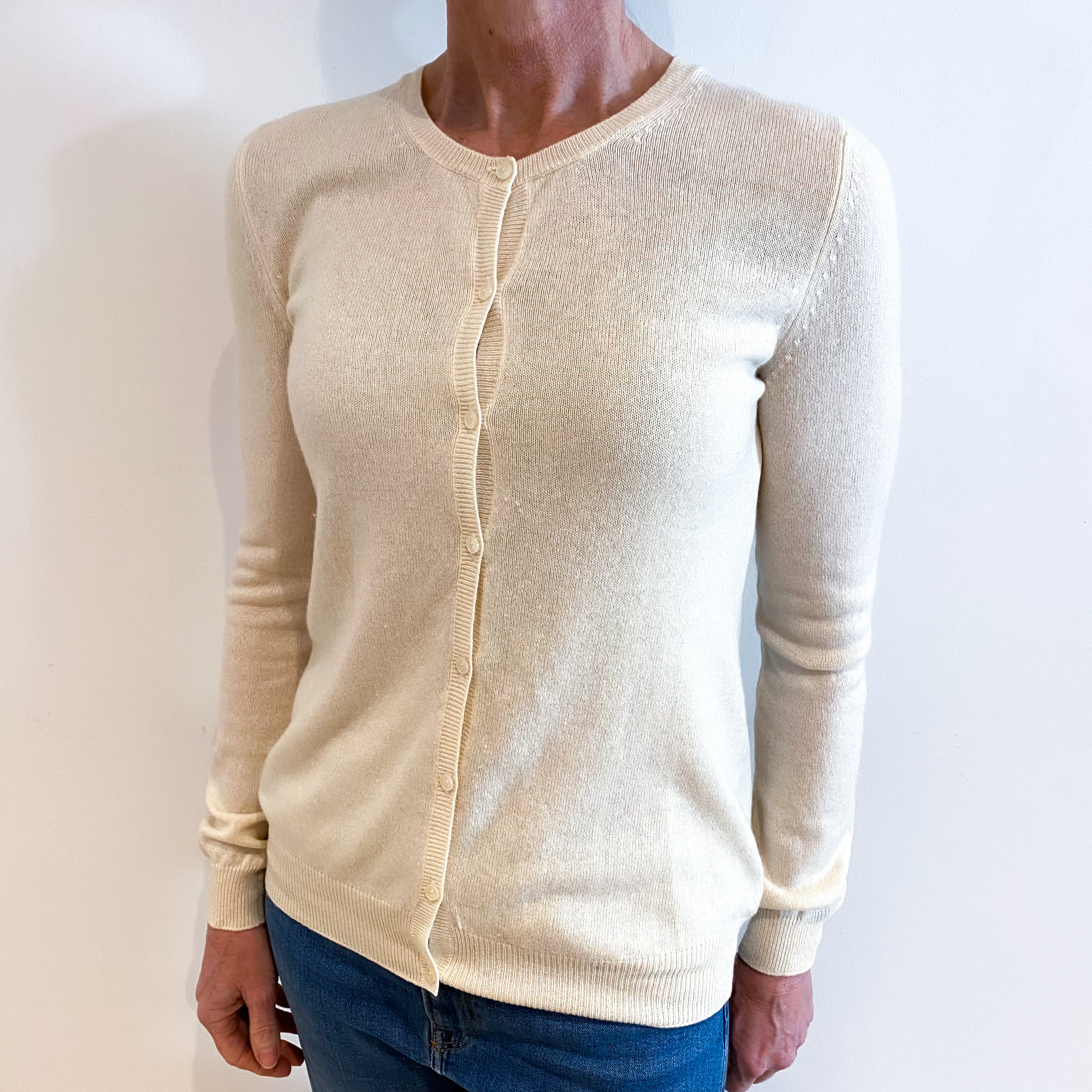 Vanilla Cream Cashmere Crew Neck Cardigan Small