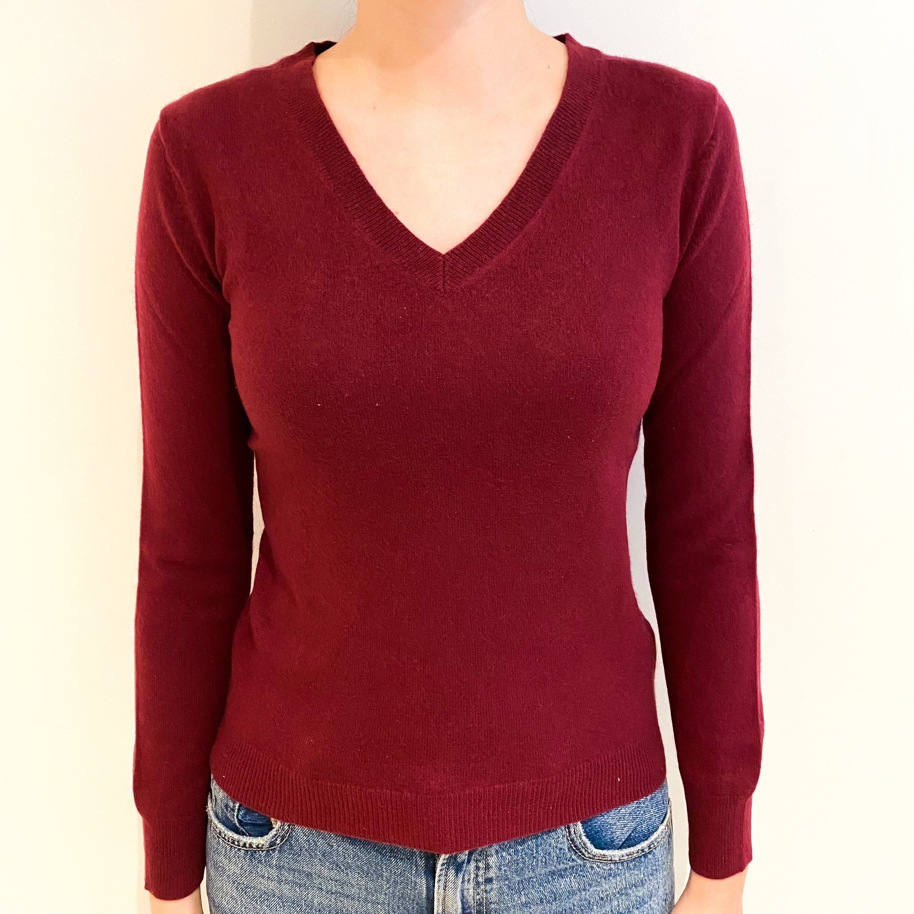 Brick Red Cashmere V Neck Jumper Extra Small