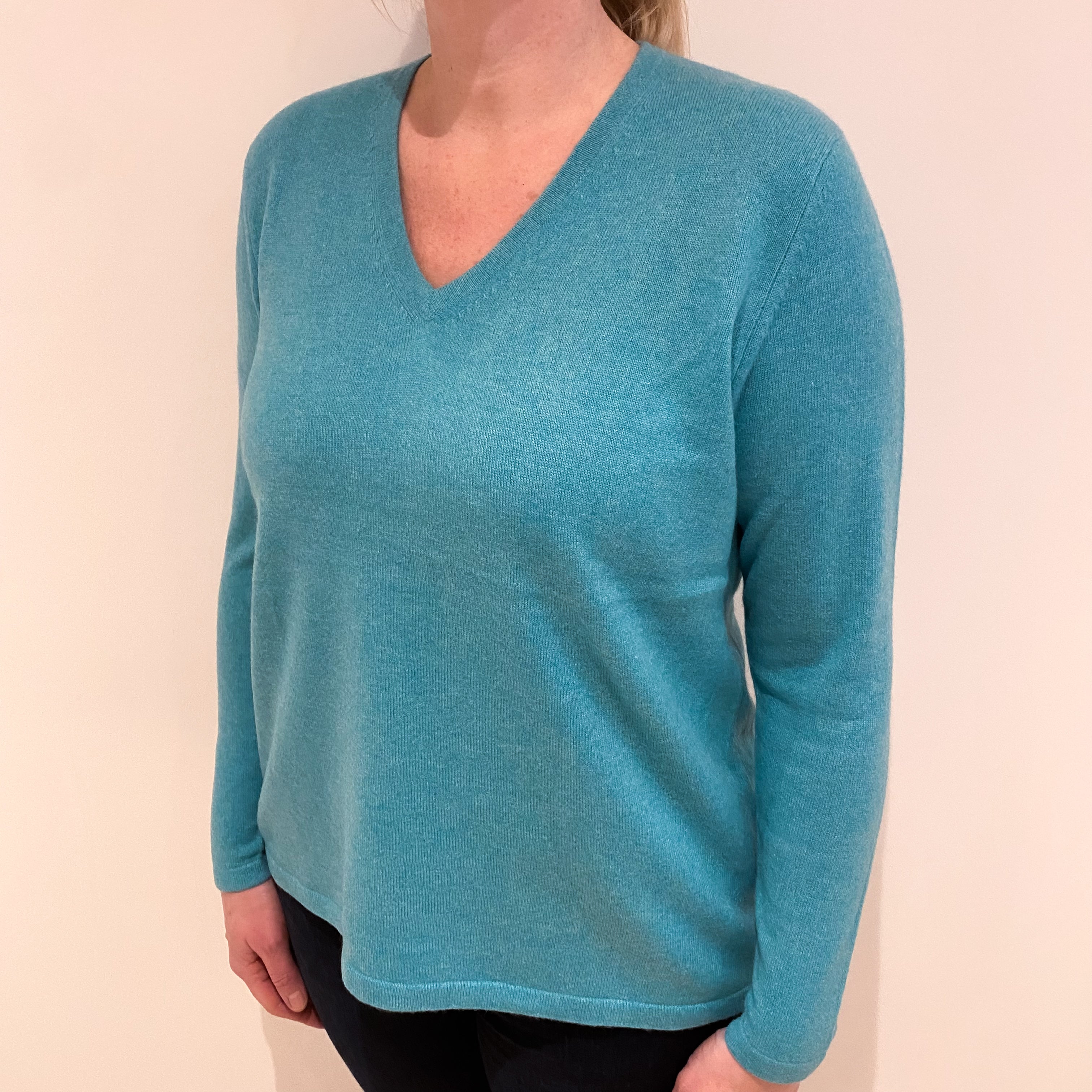 Fabiani Seafoam Blue Cashmere V Neck Jumper Large