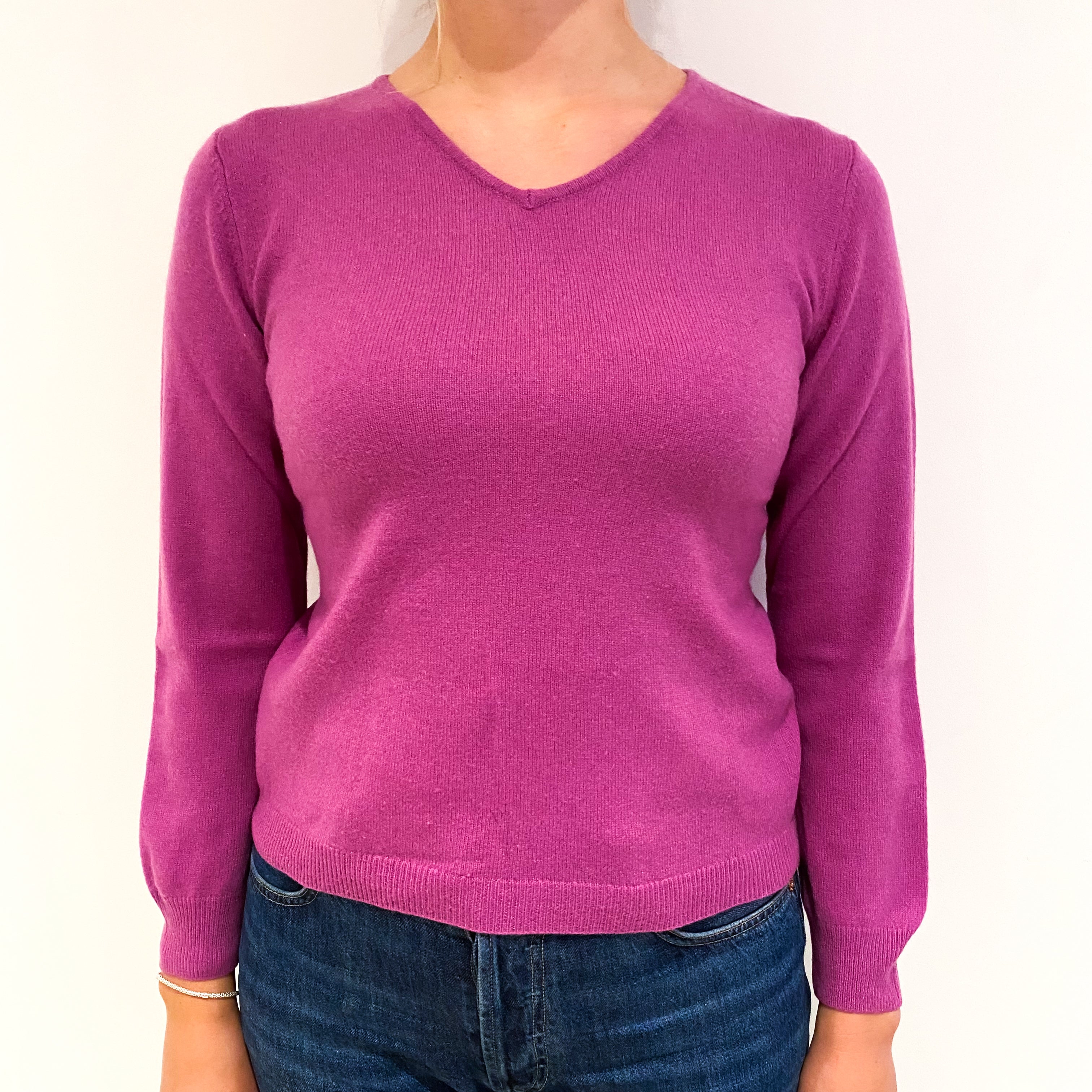 Loganberry Pink Cashmere V-Neck Jumper Small