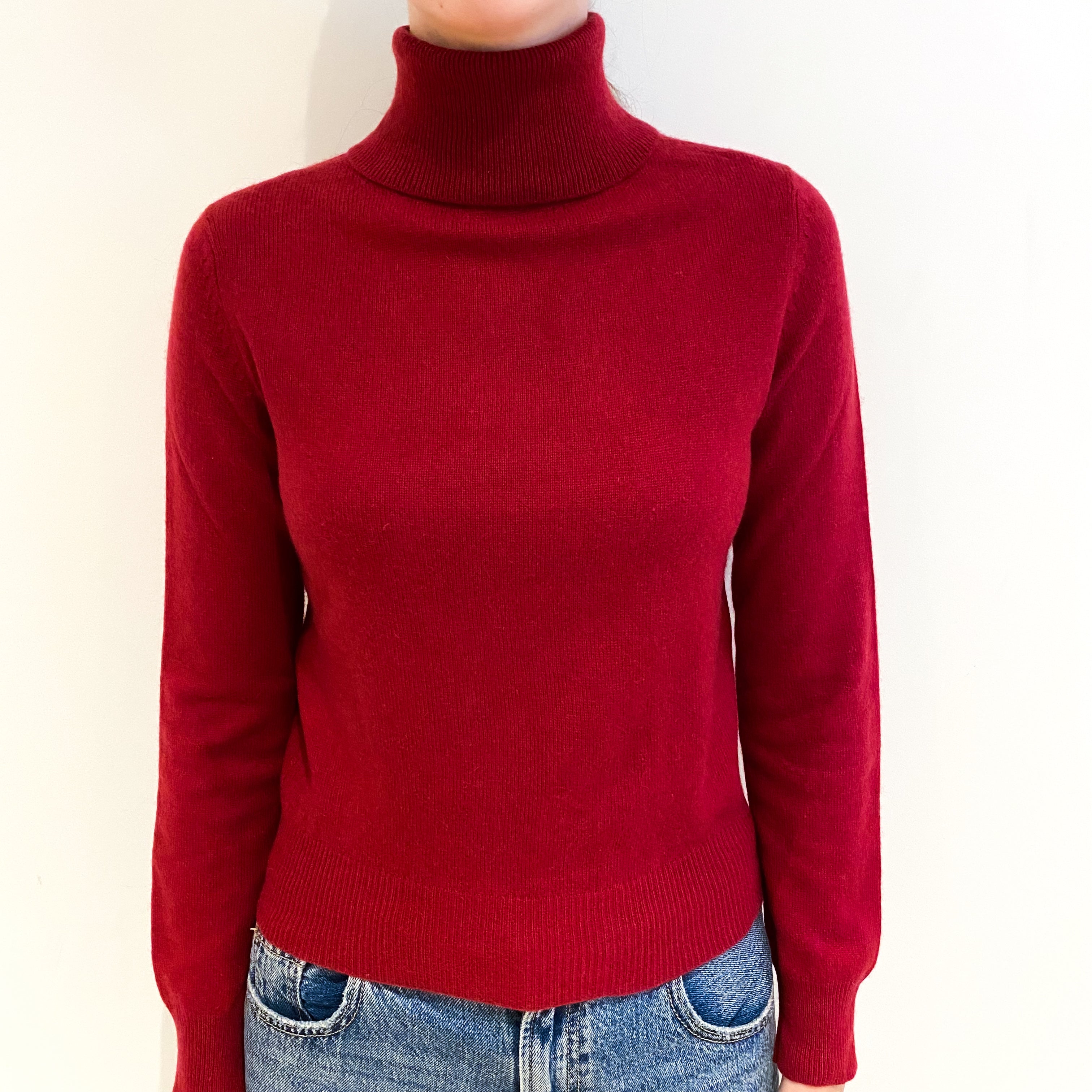 Crimson Red Cashmere Polo Neck Jumper Extra Small