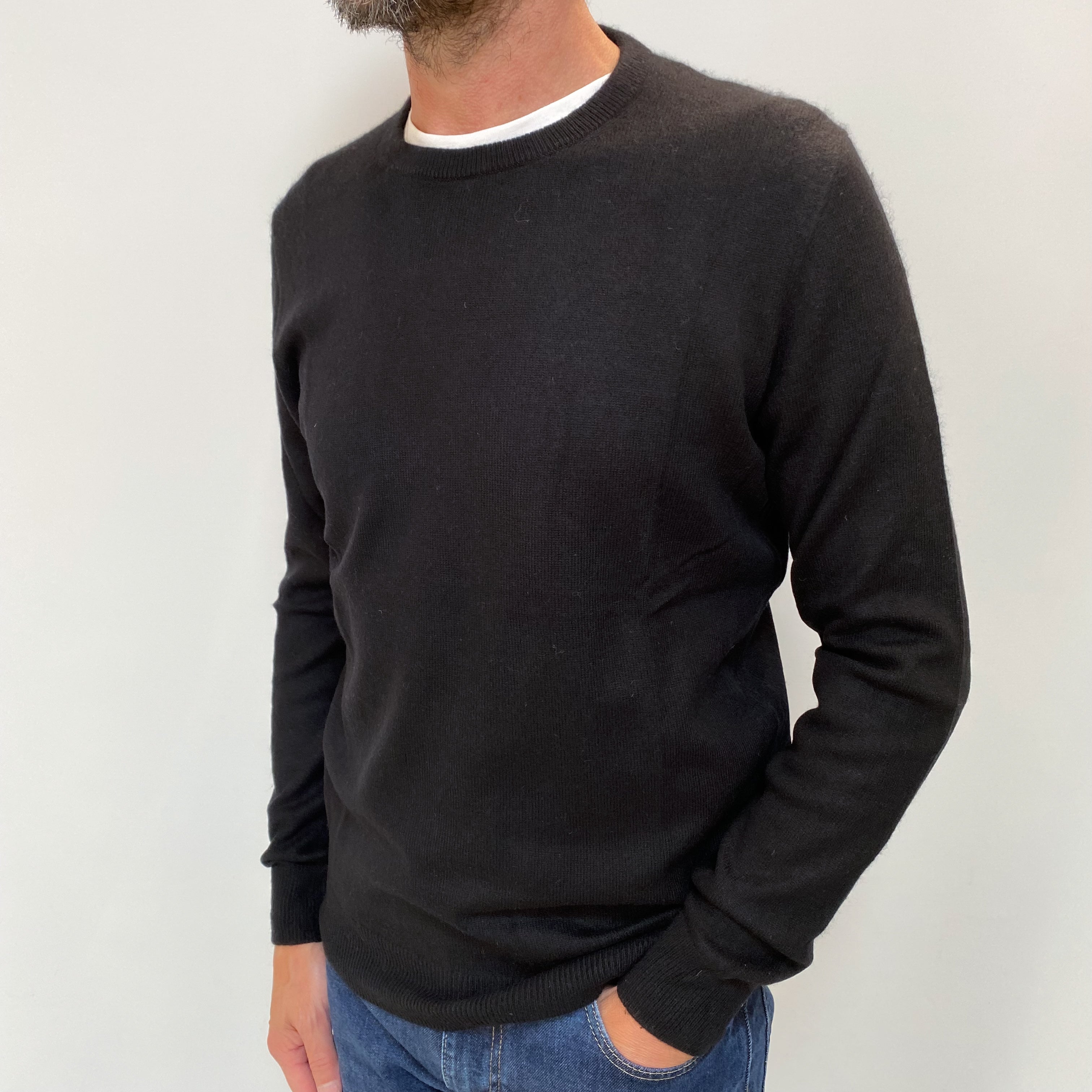 Men's Black Cashmere Crew Neck Jumper Small