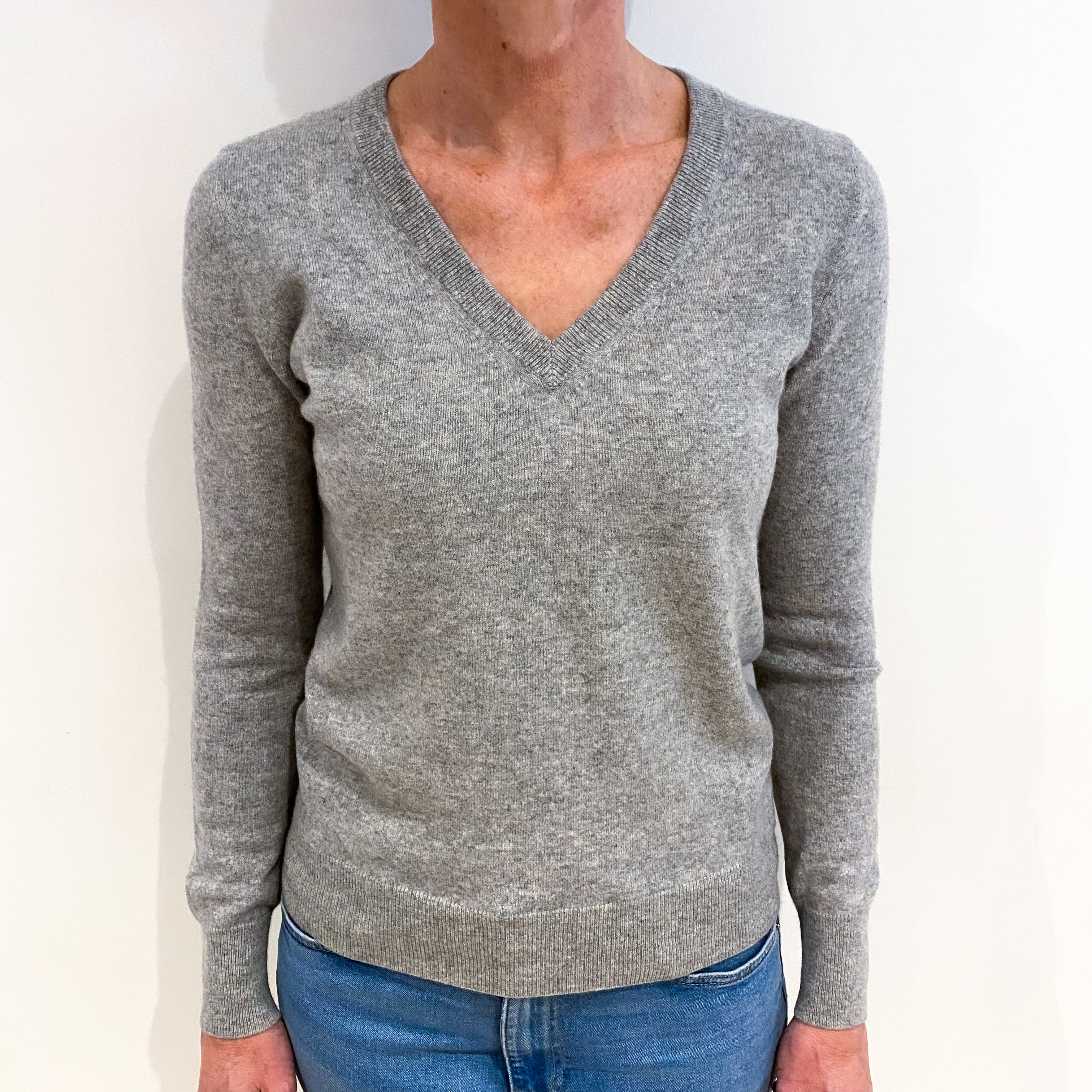 Smoke Grey Cashmere V Neck Jumper Small