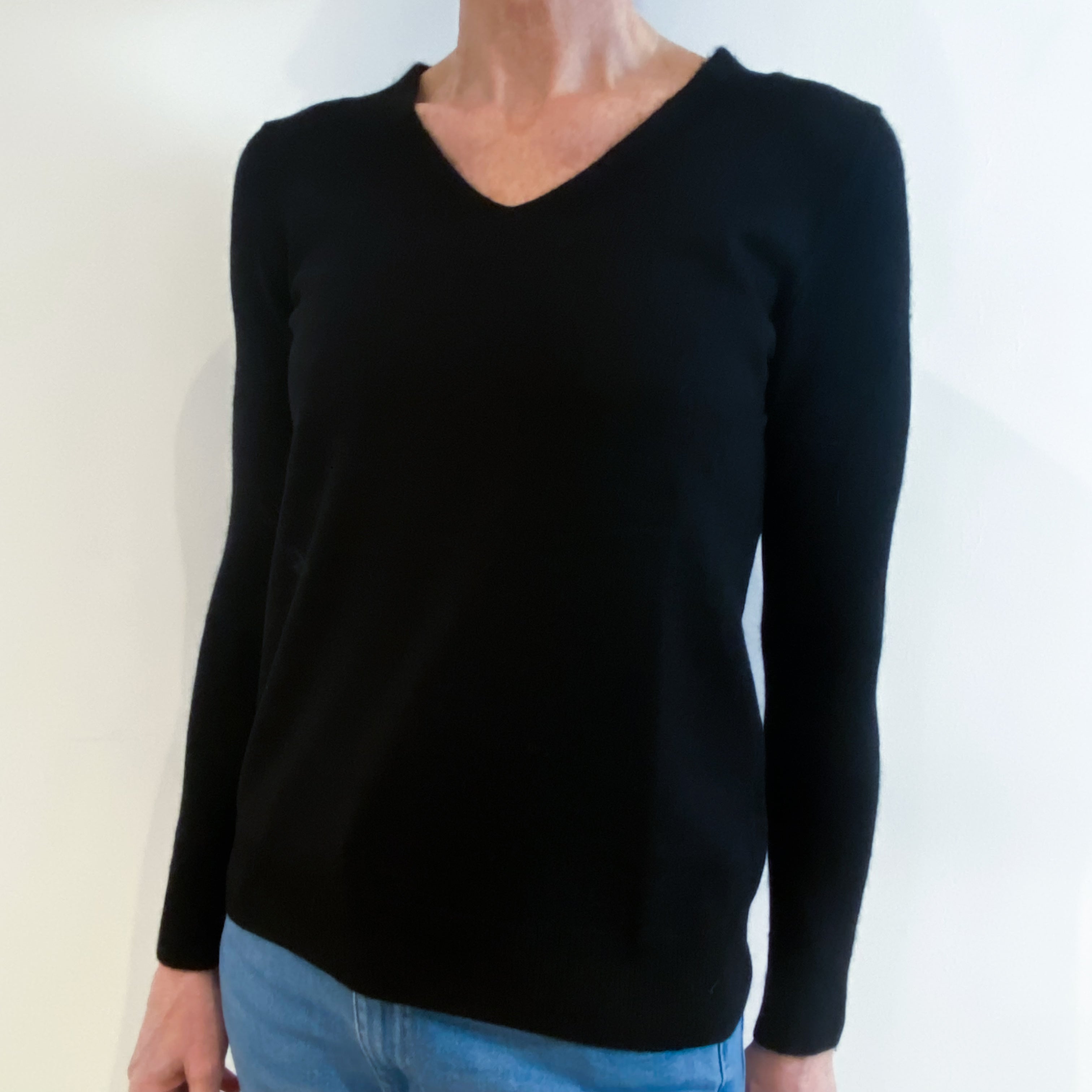 Black Cashmere V Neck Jumper Small