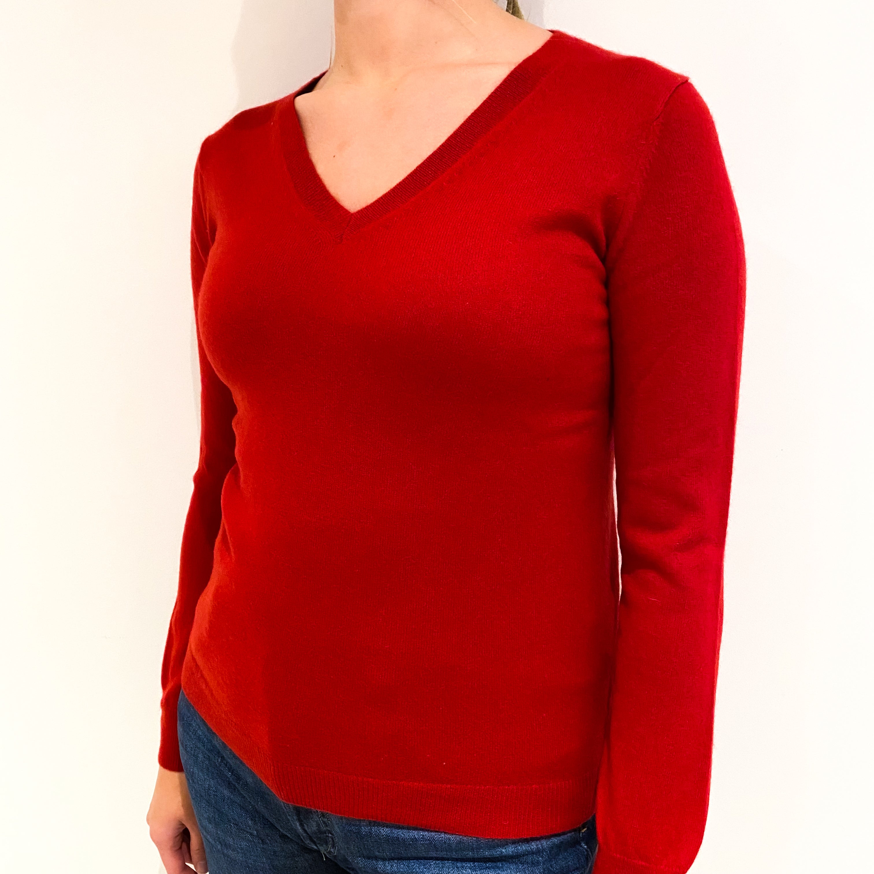 Scarlet Red Cashmere V-Neck Jumper Small