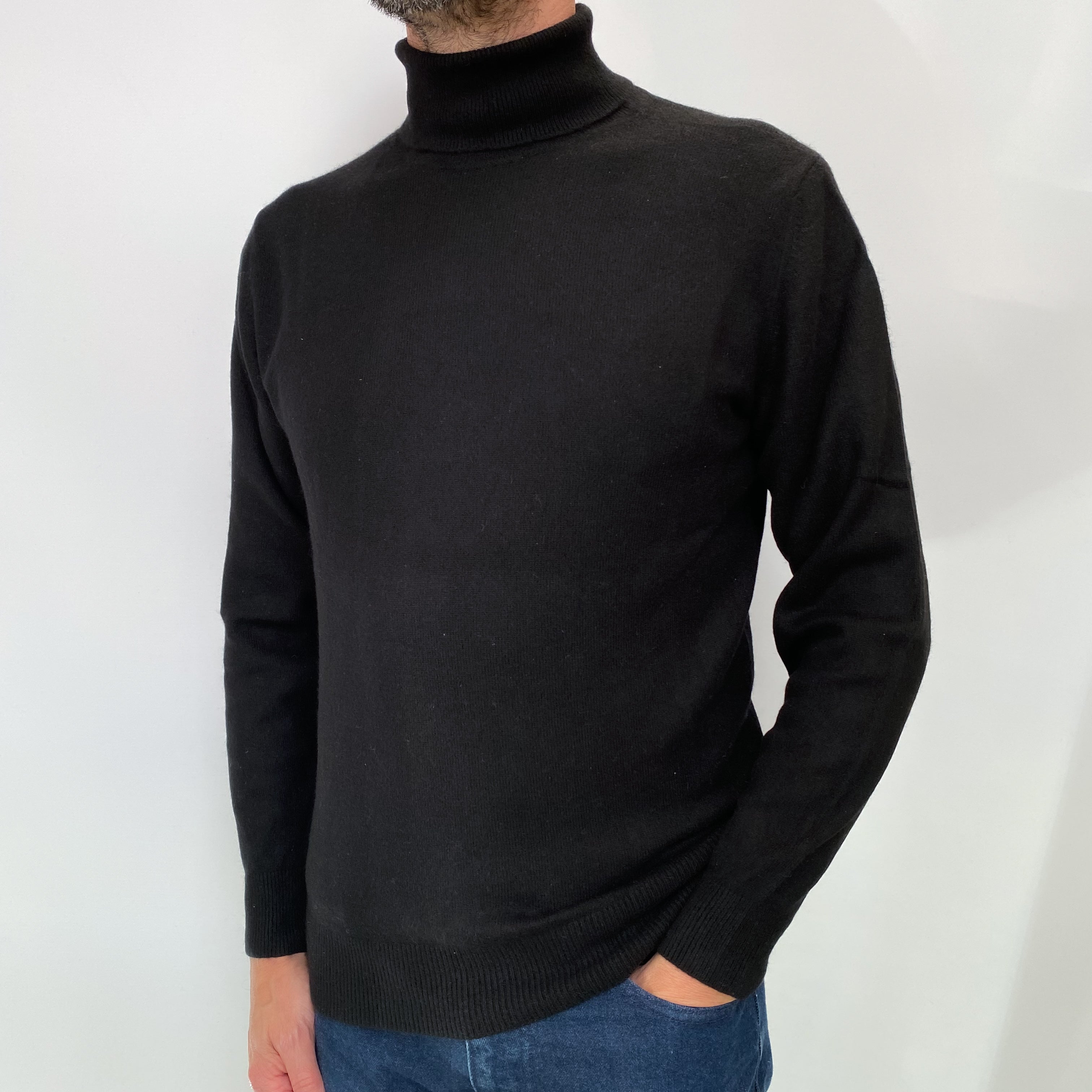 Black Men's Cashmere Polo Neck Jumper Small