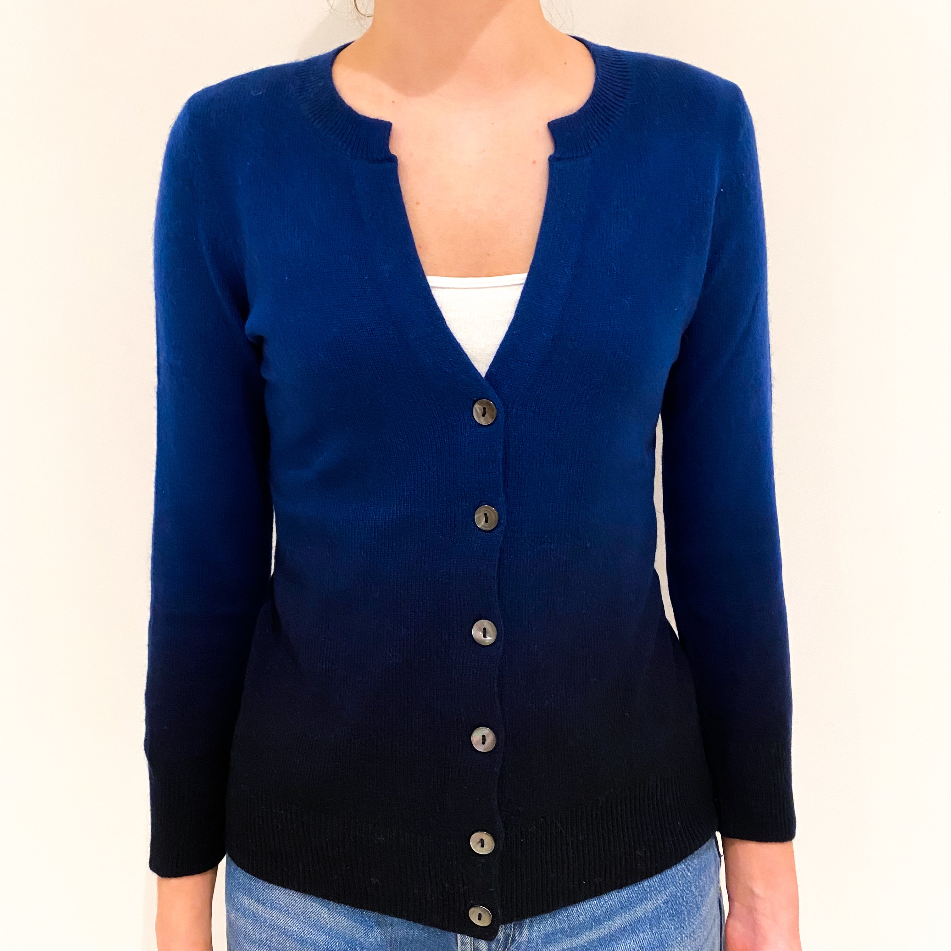 Vince Blue and Black Ombré Cashmere V-Neck Cardigan Extra Small