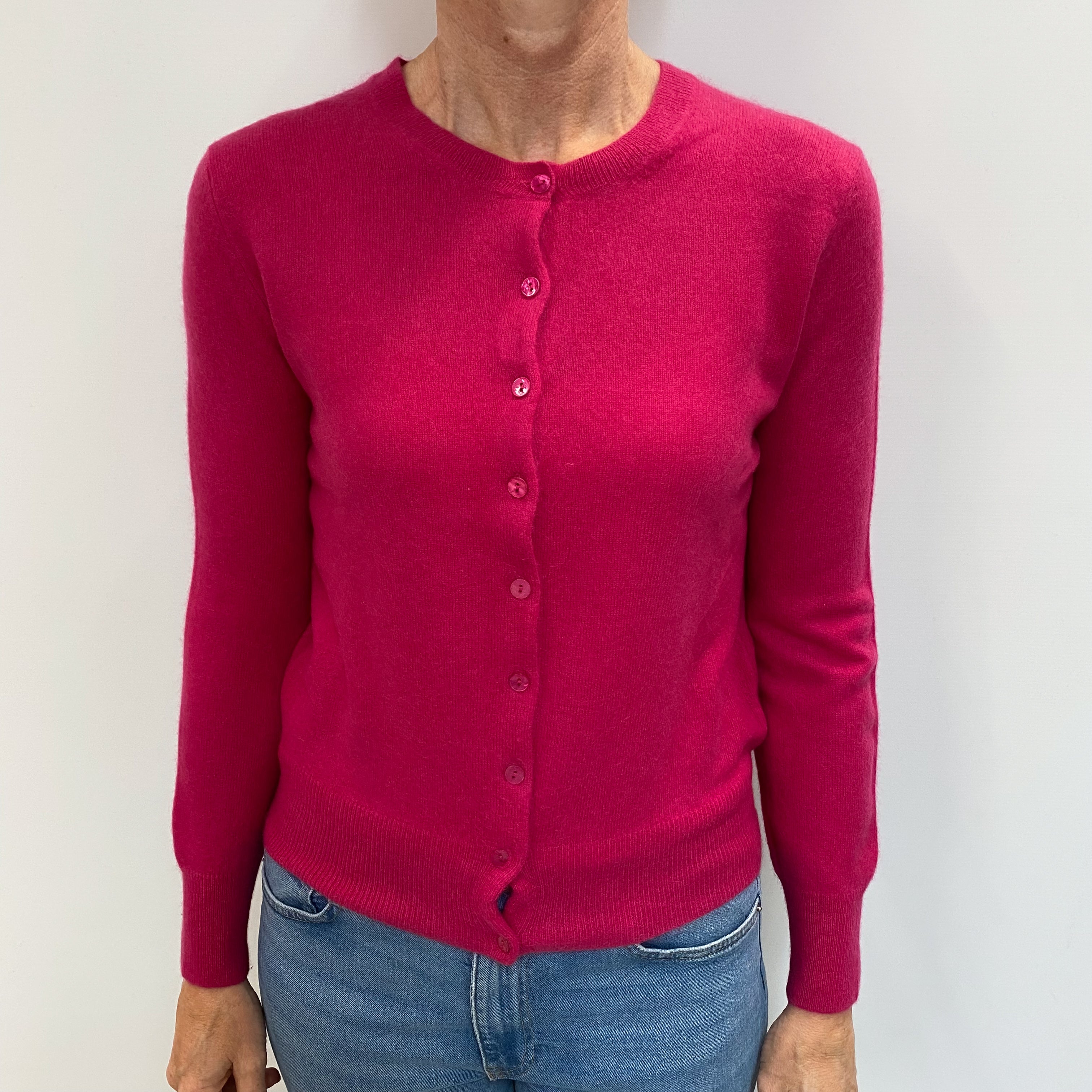 Cherry Pink Cashmere Crew Neck Cardigan Small