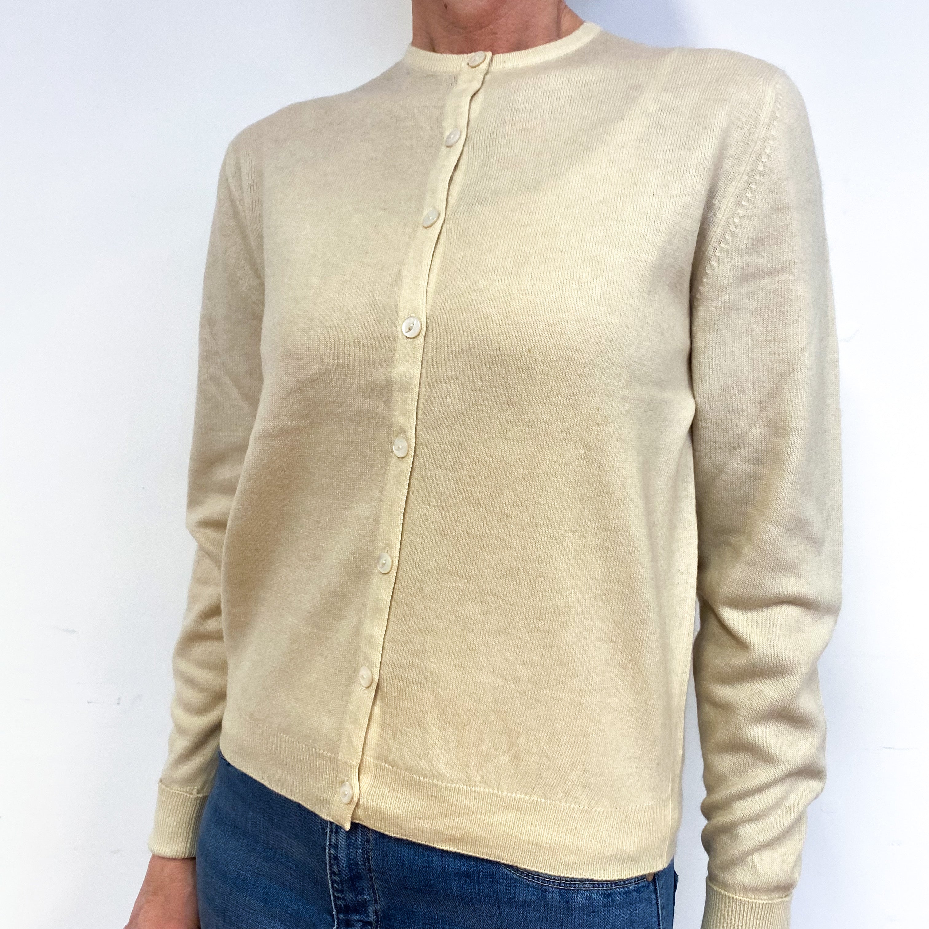 Vintage Vanilla Cream Cashmere Crew Neck Cardigan Medium