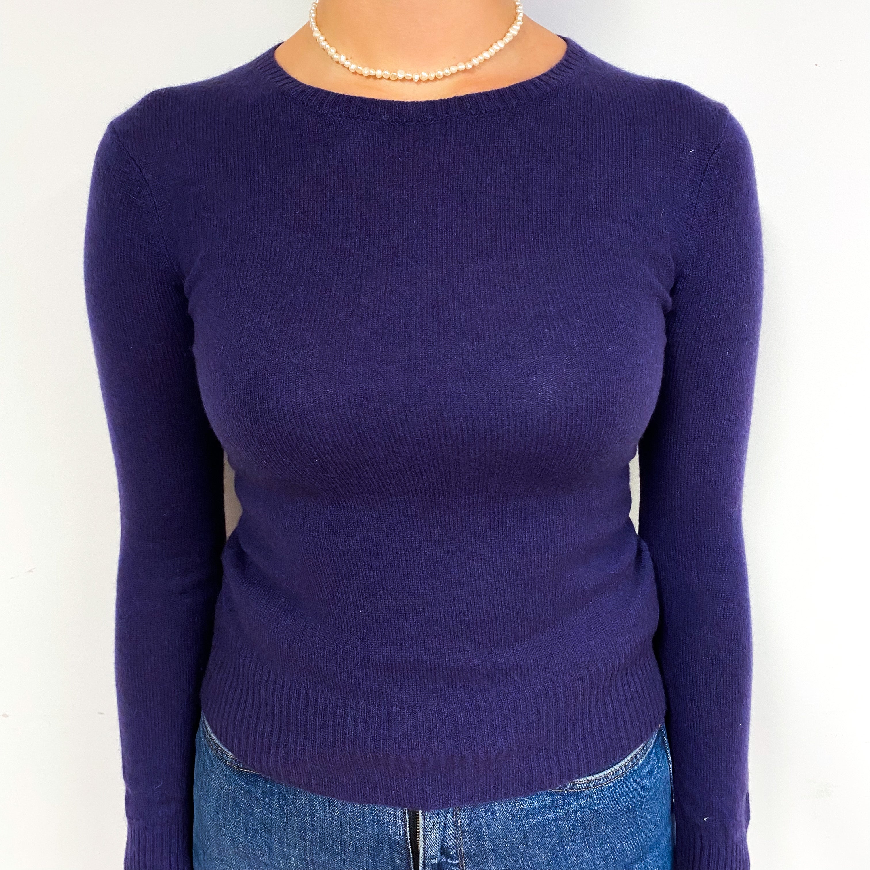 Deep Blueberry Purple Cashmere Crew Neck Jumper Small