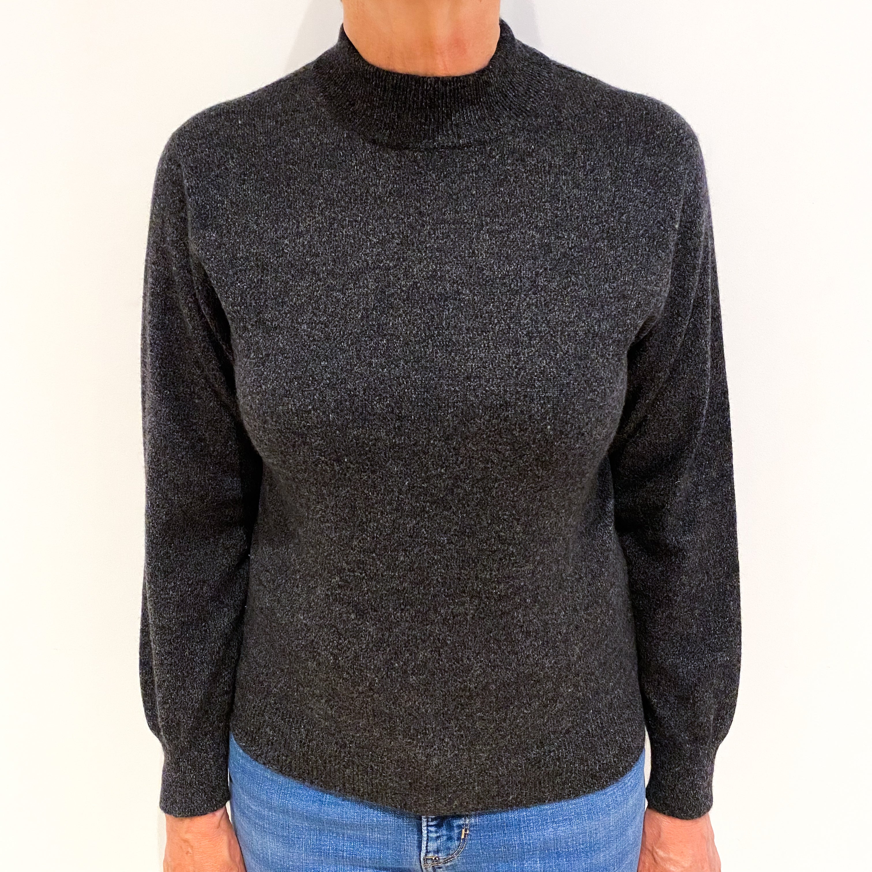 Charcoal Grey Marl Cashmere Turtle Neck Jumper Medium