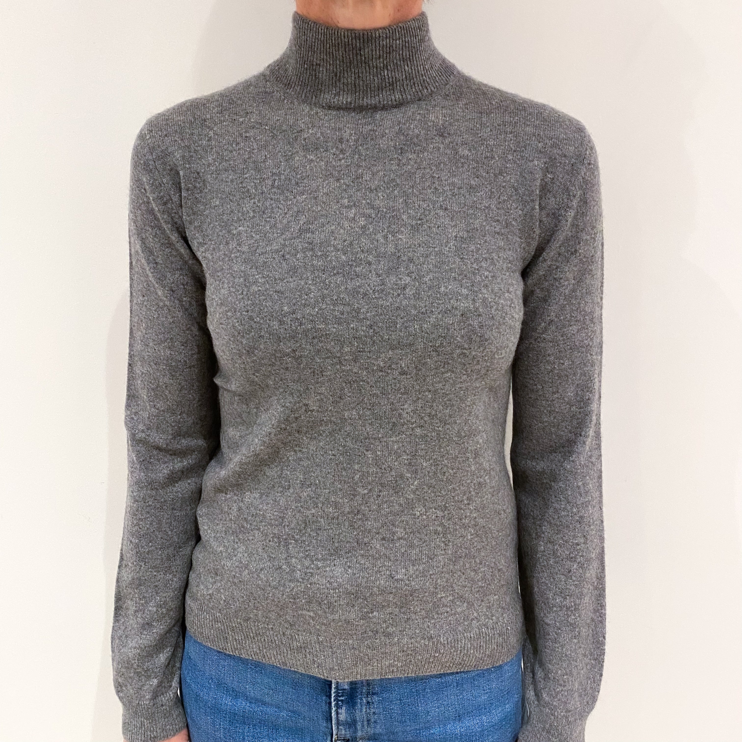 Ash Grey Cashmere Turtle Neck Jumper Small