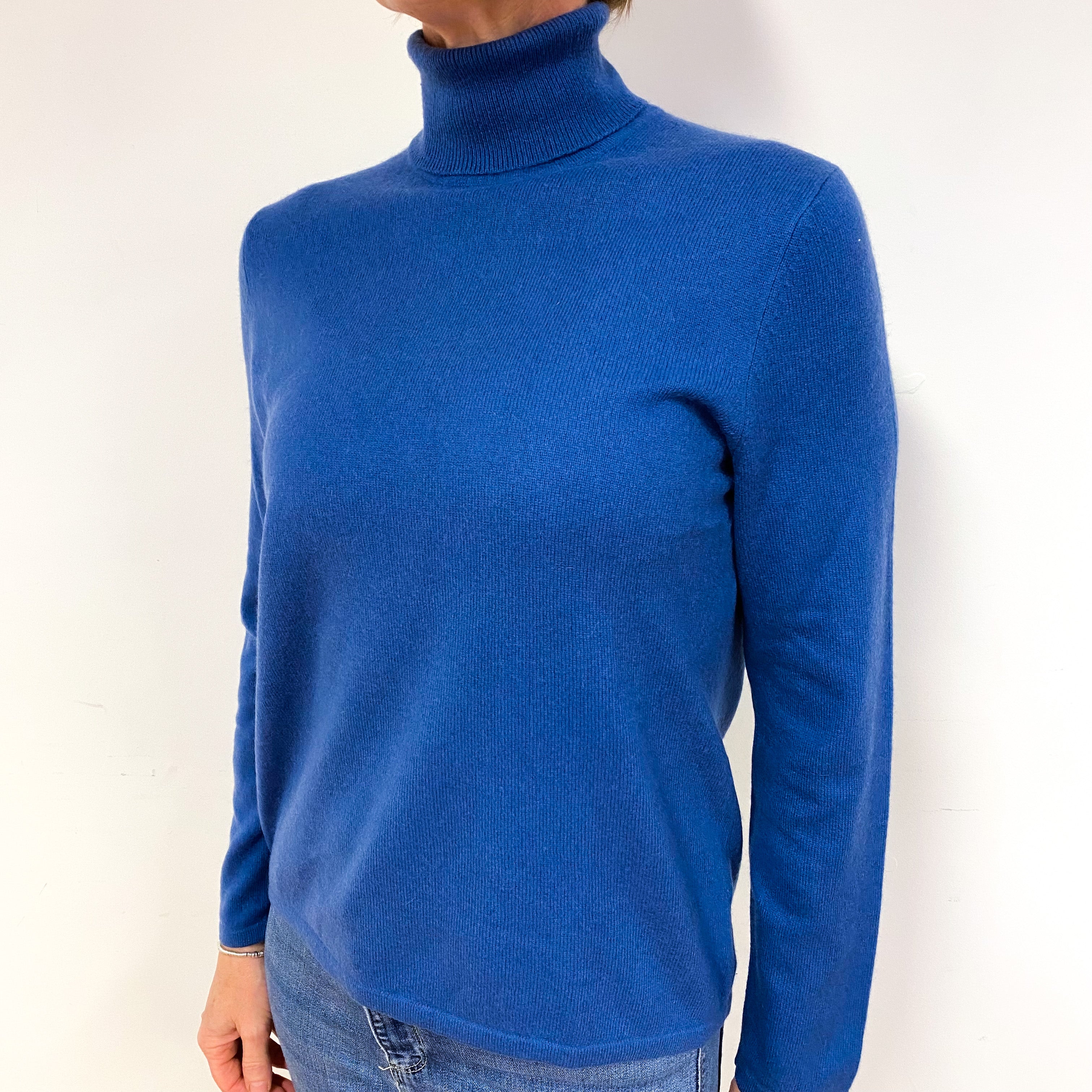 Airforce Blue Cashmere Polo Neck Jumper Medium