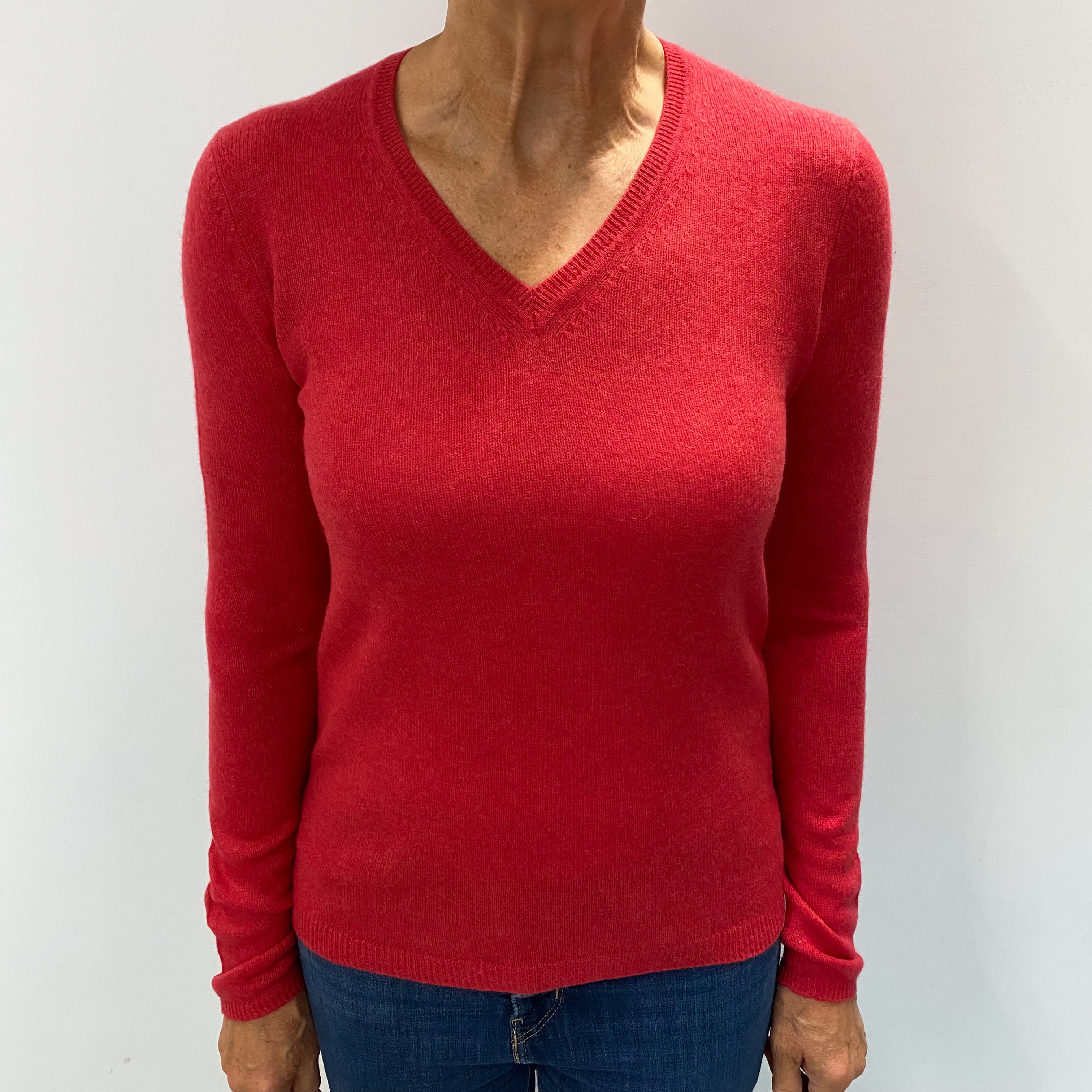 Watermelon Red Cashmere V Neck Jumper Medium