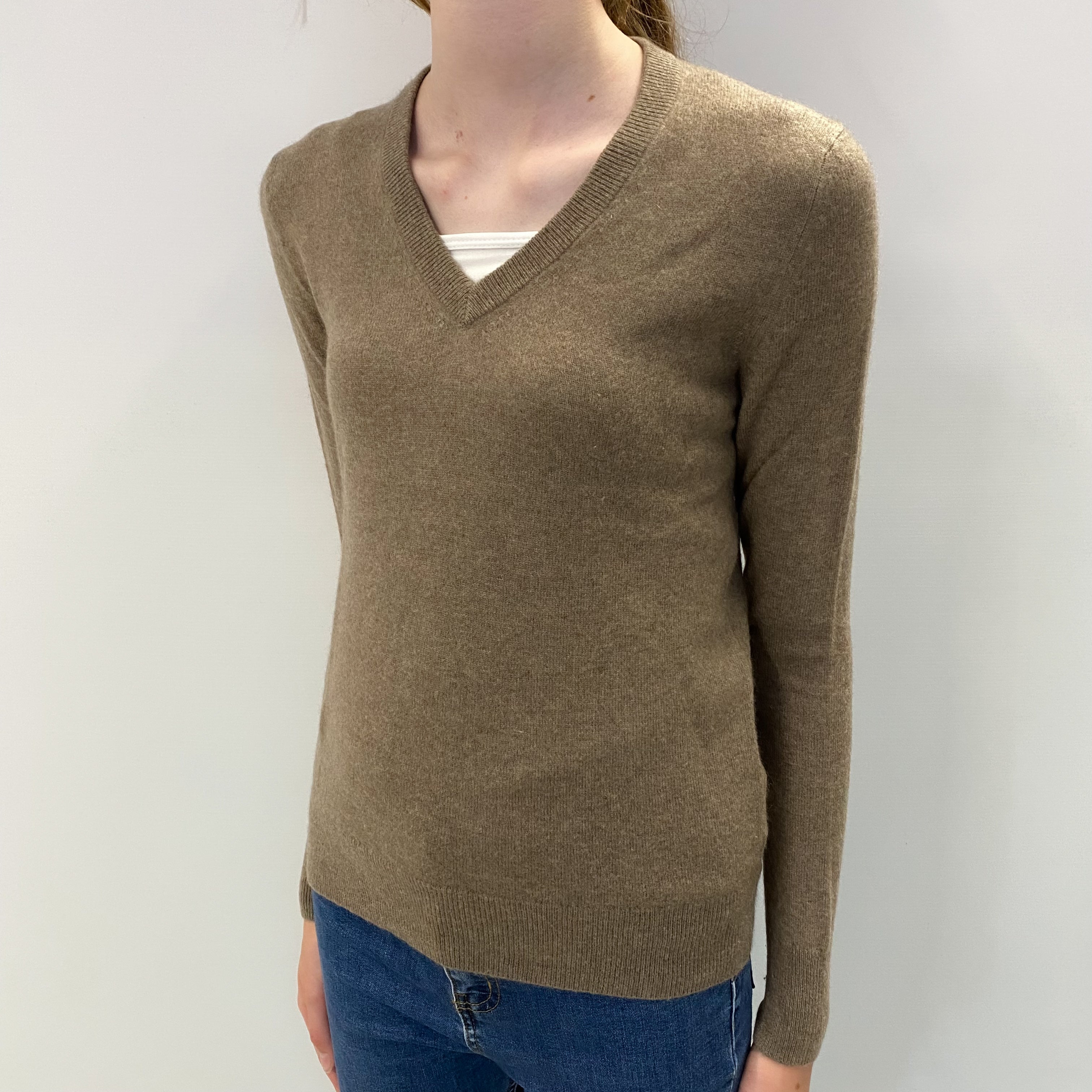 Mocha Brown Cashmere V Neck Jumper Extra Small