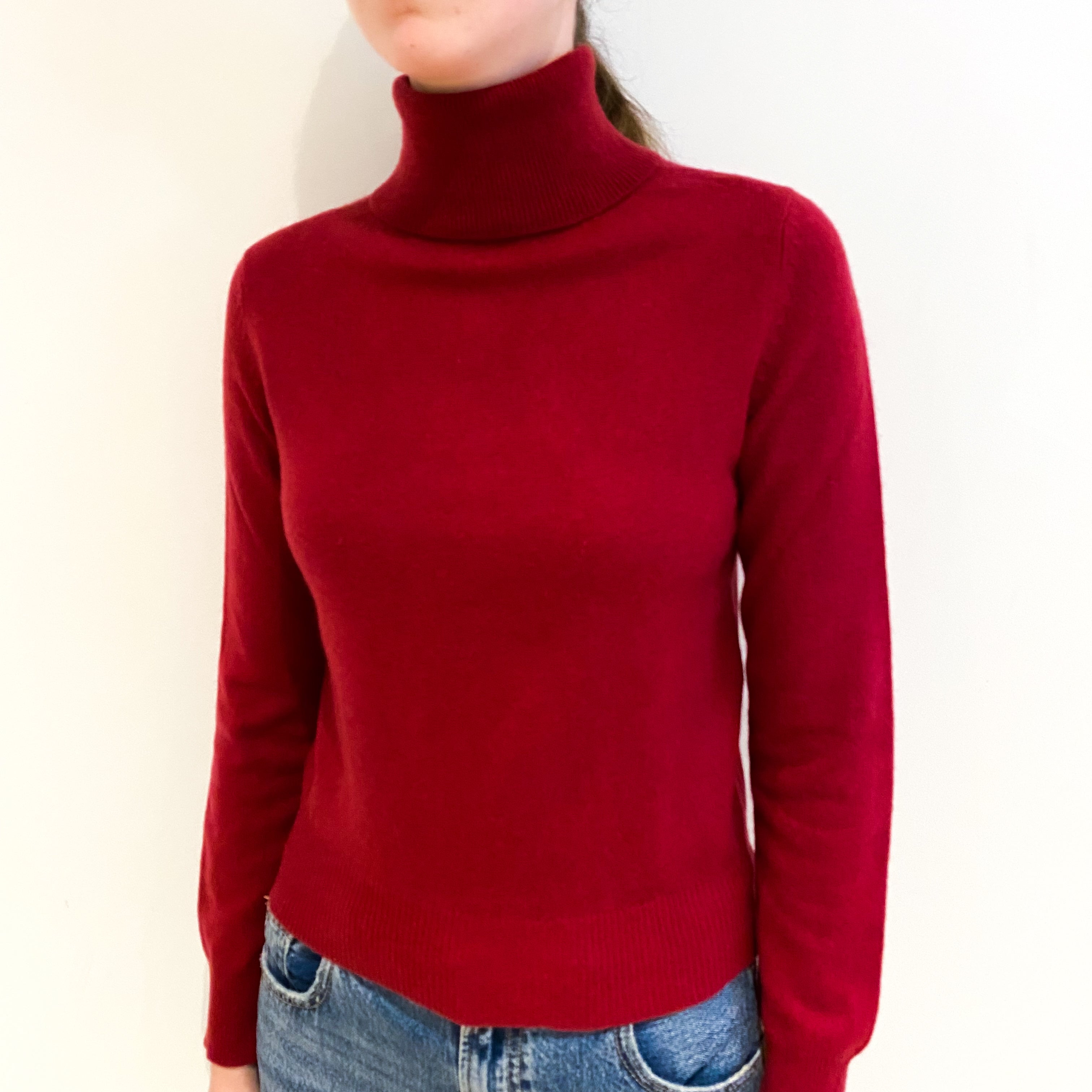 Crimson Red Cashmere Polo Neck Jumper Extra Small