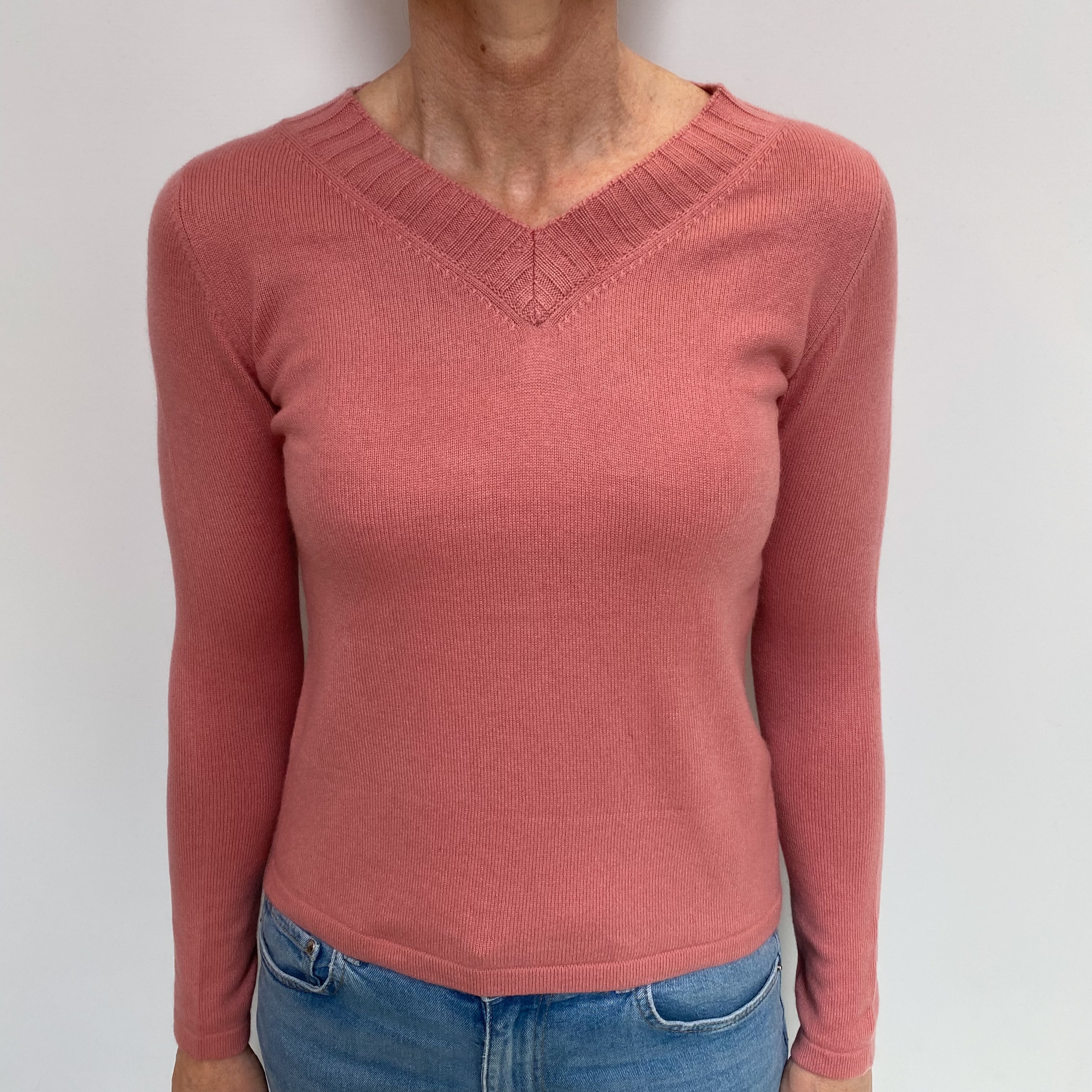 Dusky Rose Cashmere V Neck Jumper Small