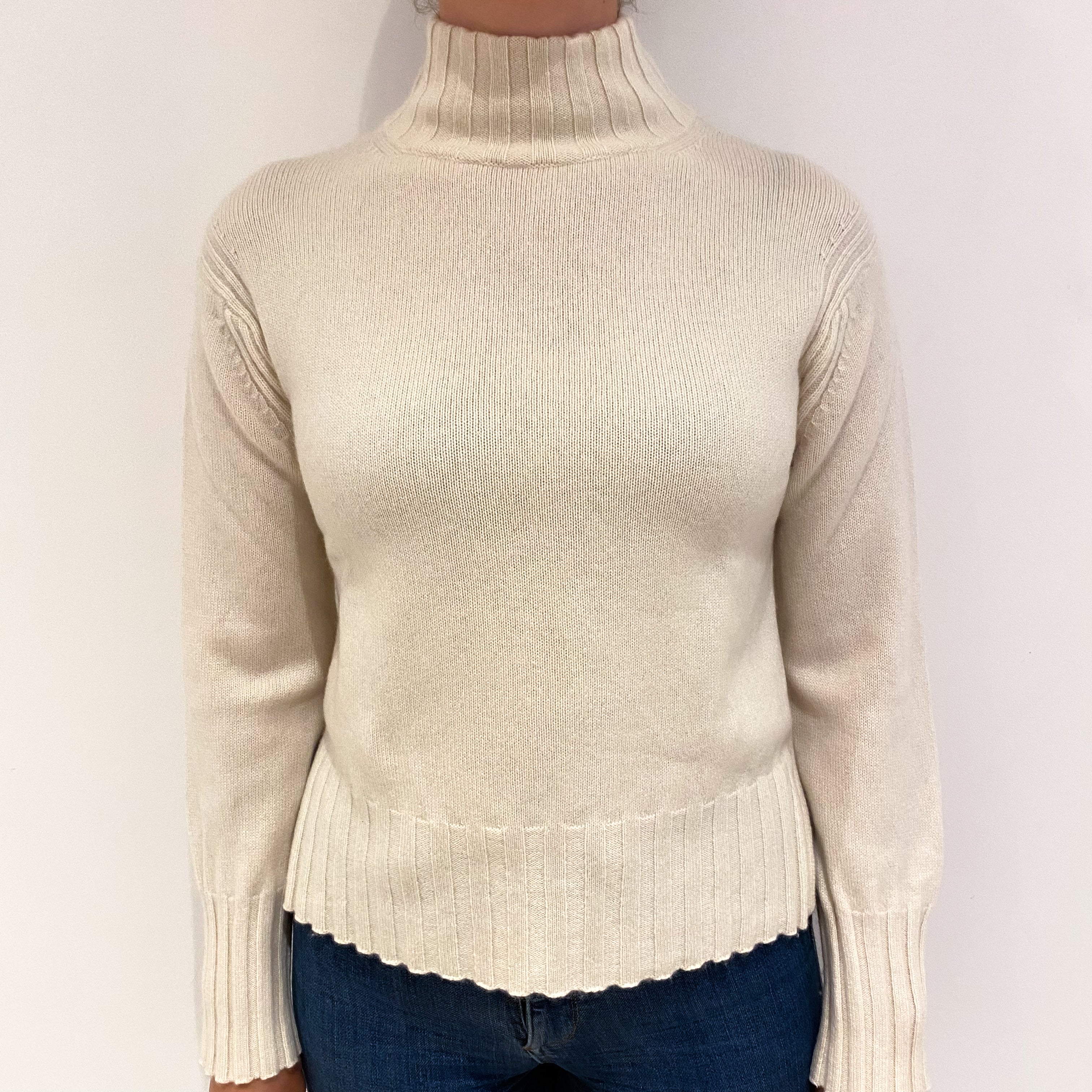 Vanilla Cream Cashmere Turtle Neck Jumper Small