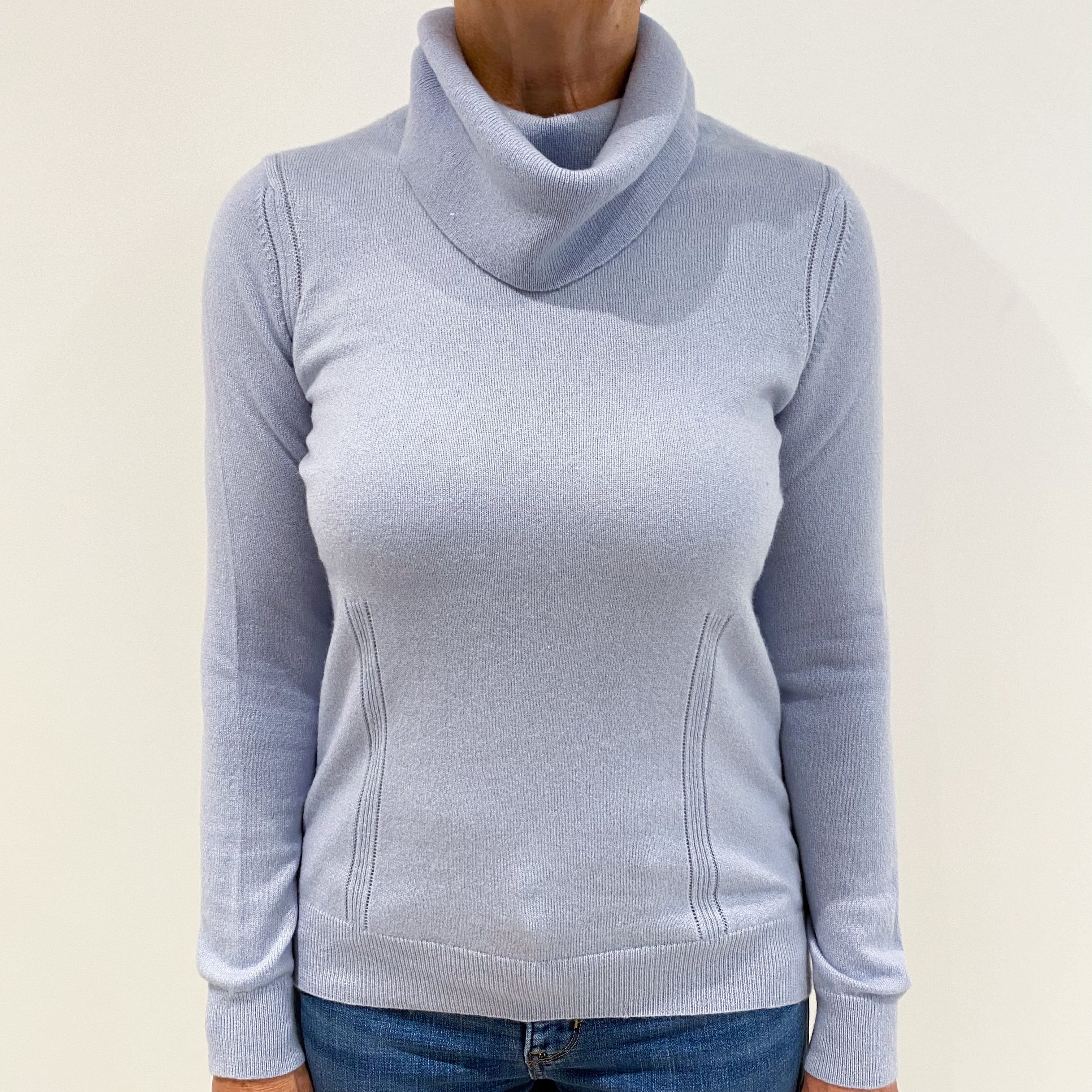 Jaeger Sky Blue Cashmere Cowl Neck Jumper Medium