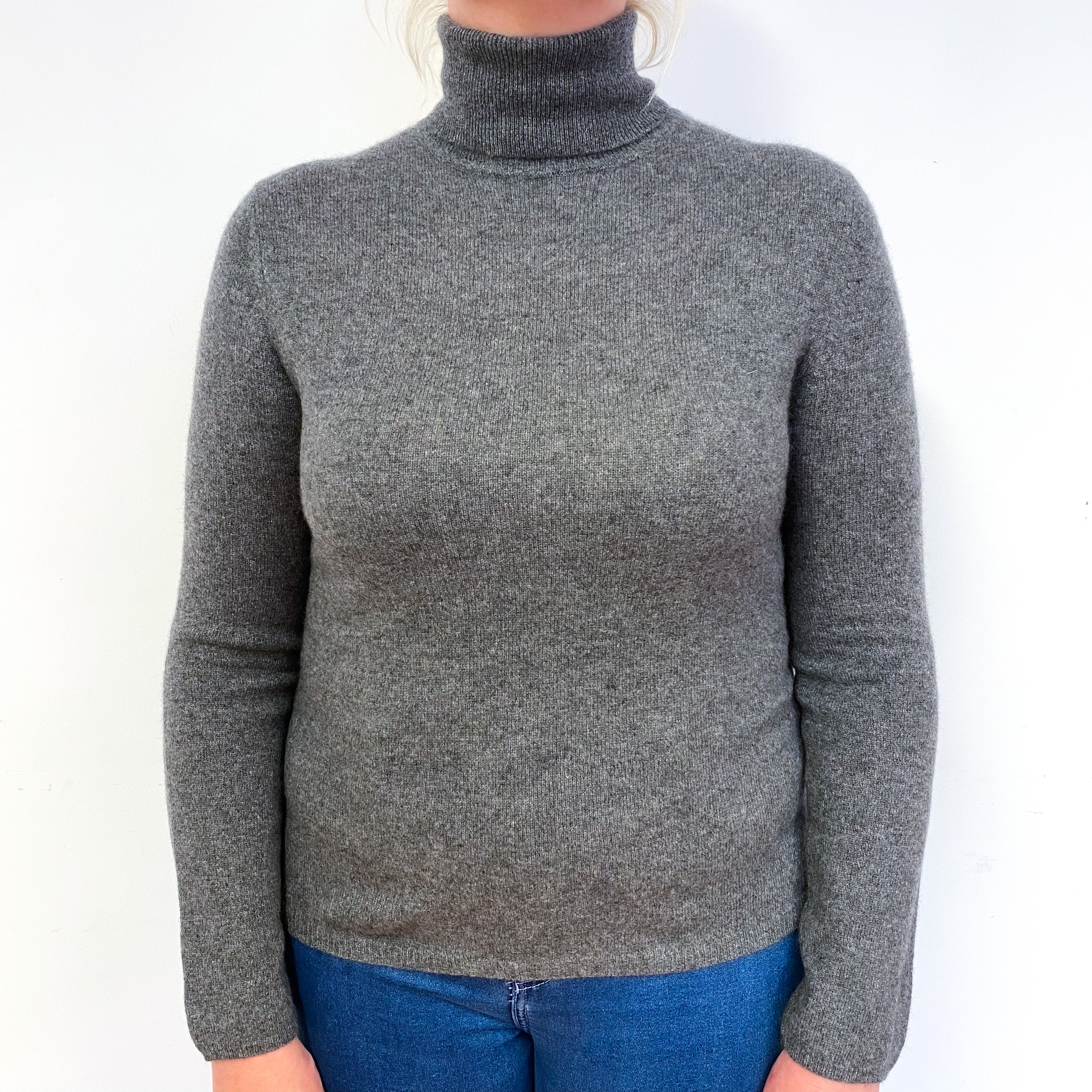 Slate Grey Cashmere Polo Neck Jumper Large