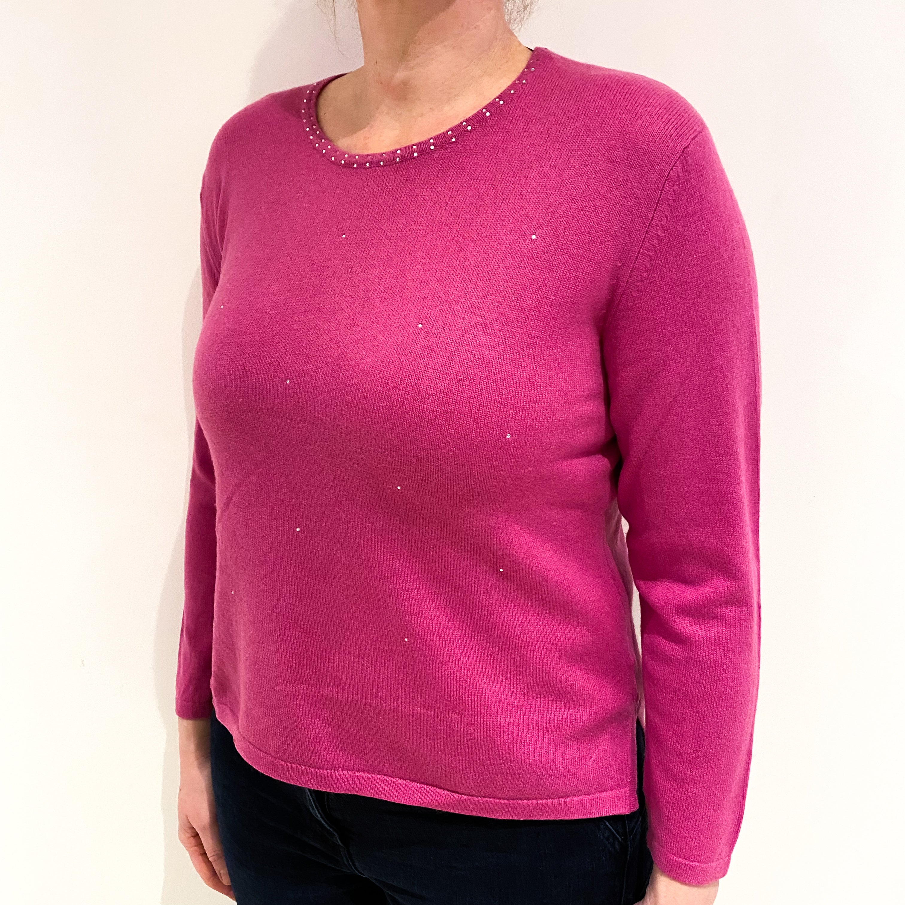 Tulip Pink Cashmere Crew Neck Jumper Large