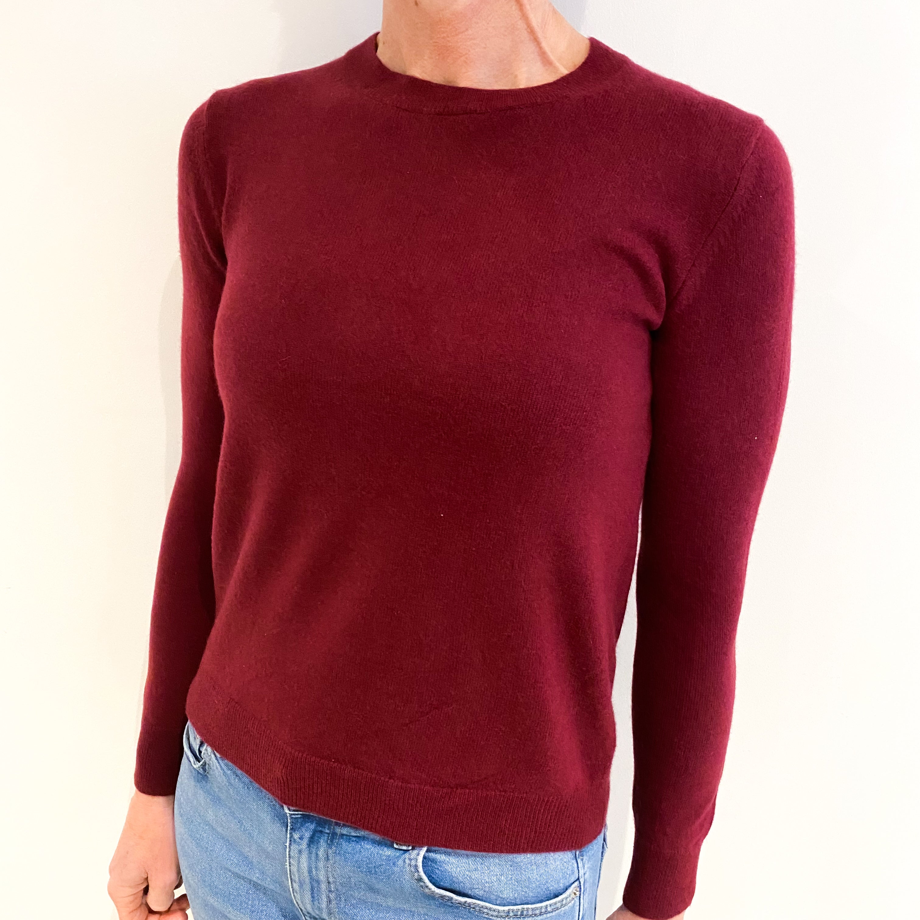 Wine Red Cashmere Crew Neck Jumper Small