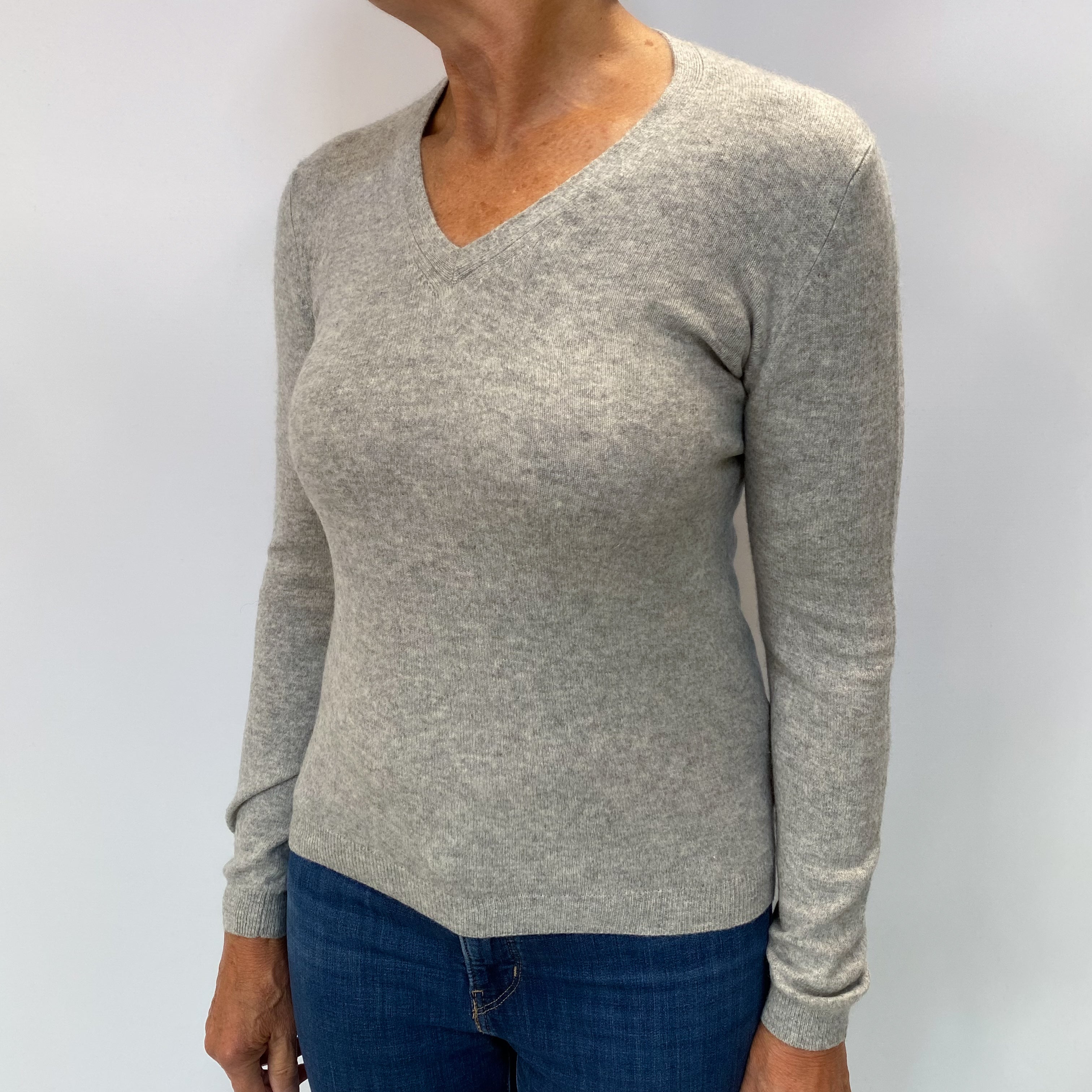 Smoke Grey Cashmere V Neck Jumper Medium