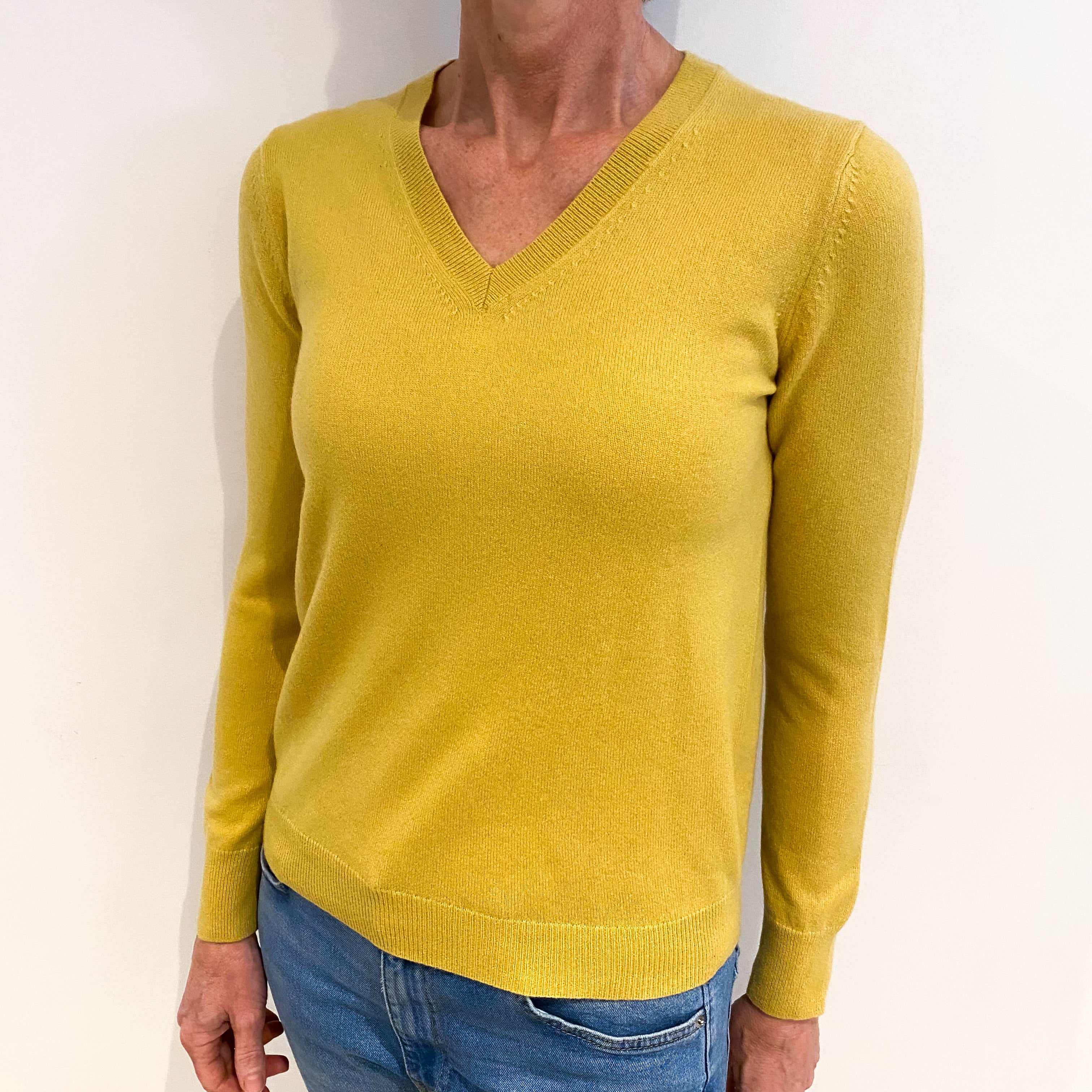 Pollen Yellow Cashmere V Neck Jumper Small