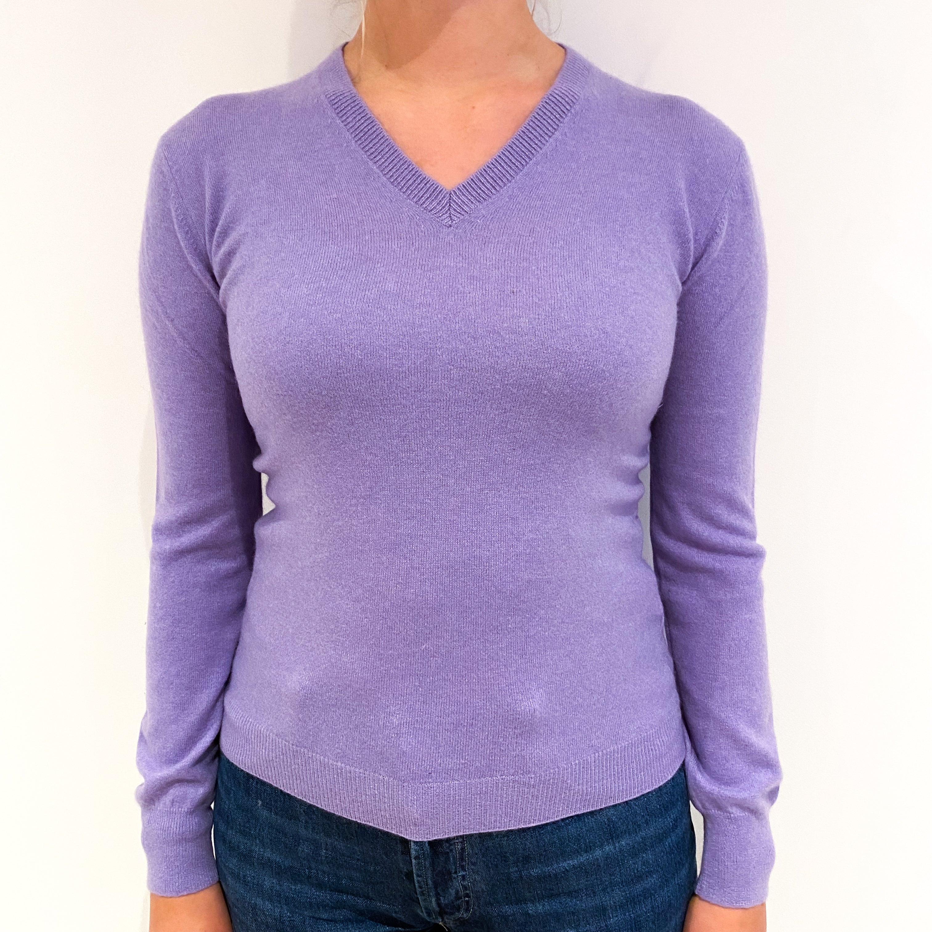 Lavender Purple Cashmere V-Neck Jumper Small