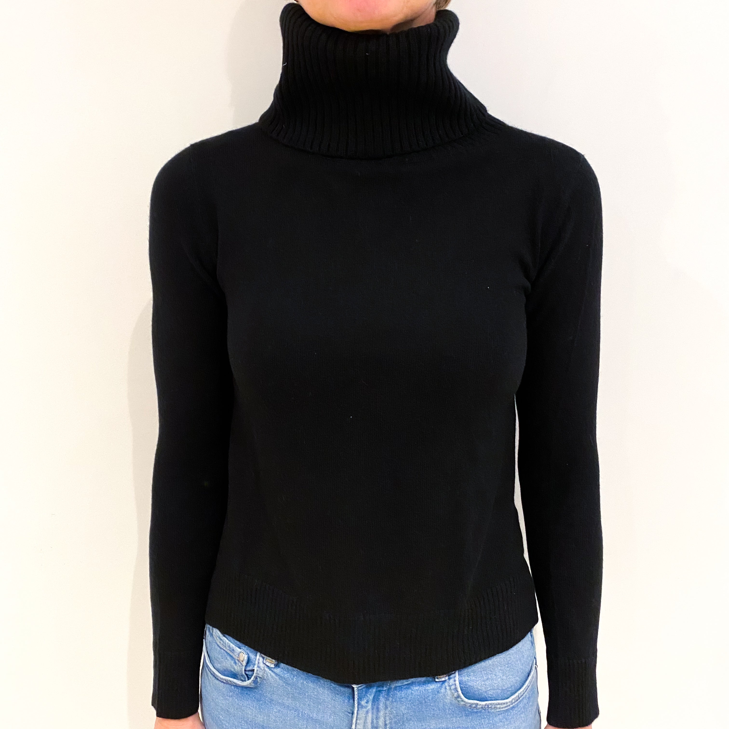 Black Cashmere Polo Neck Jumper Small