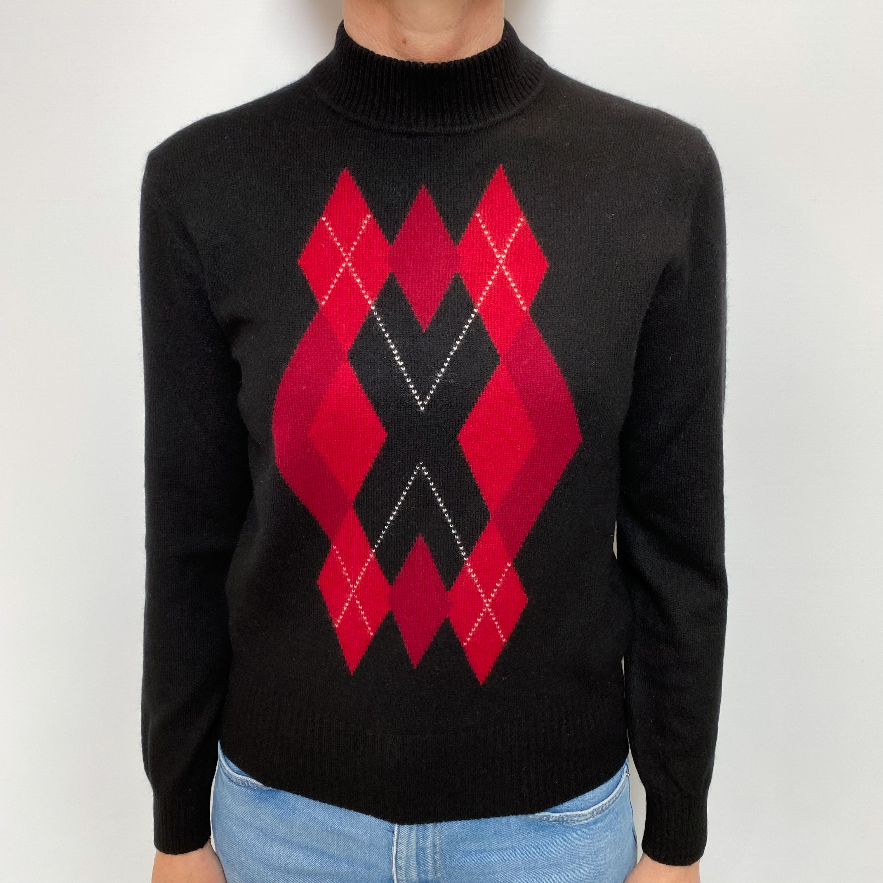 Black Red Diamond Cashmere Turtle Neck Jumper Small