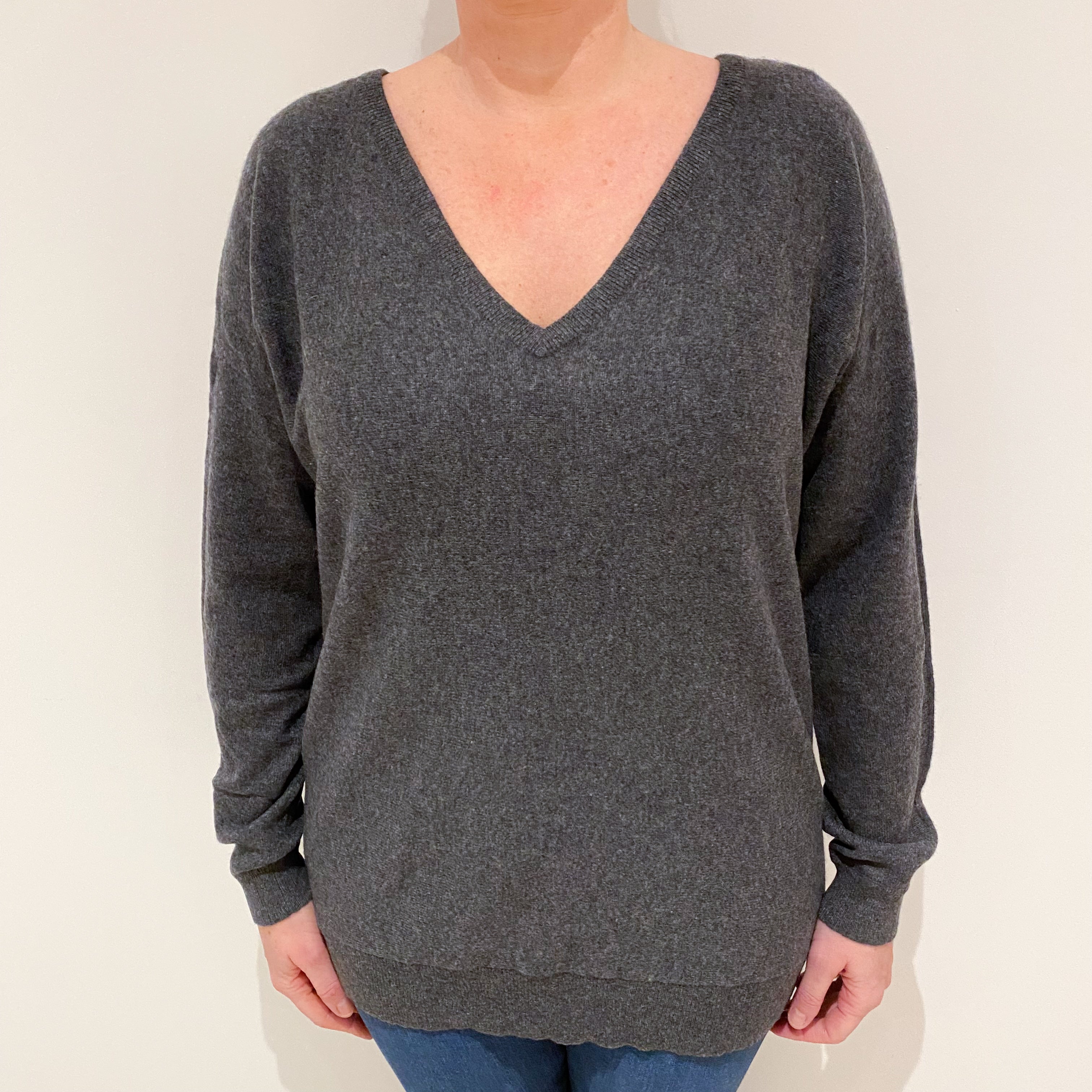 Dark Slate Grey Batwing Cashmere V-Neck Jumper Large – NEARLY NEW ...