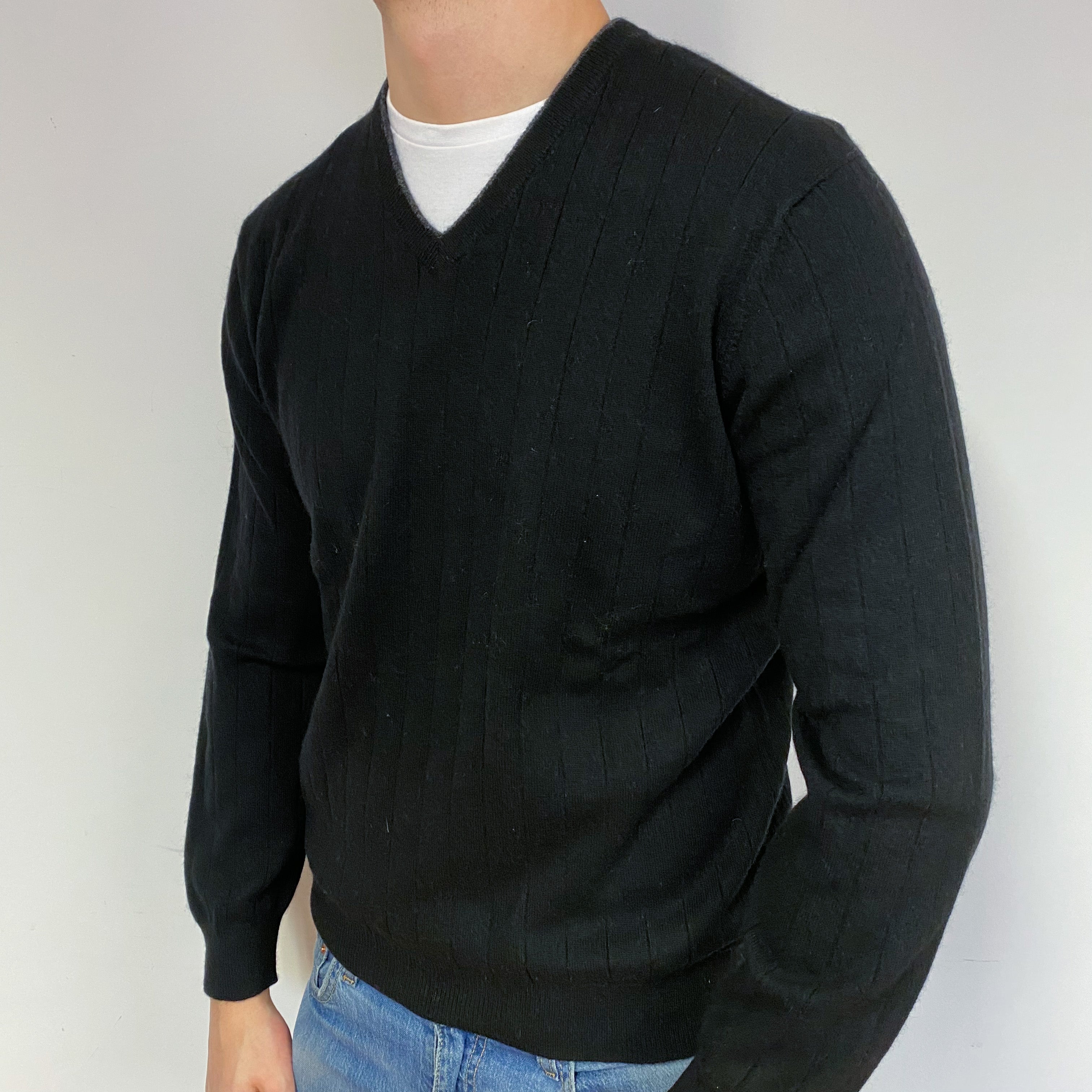 Men's Black Cashmere Crew Neck Jumper XL