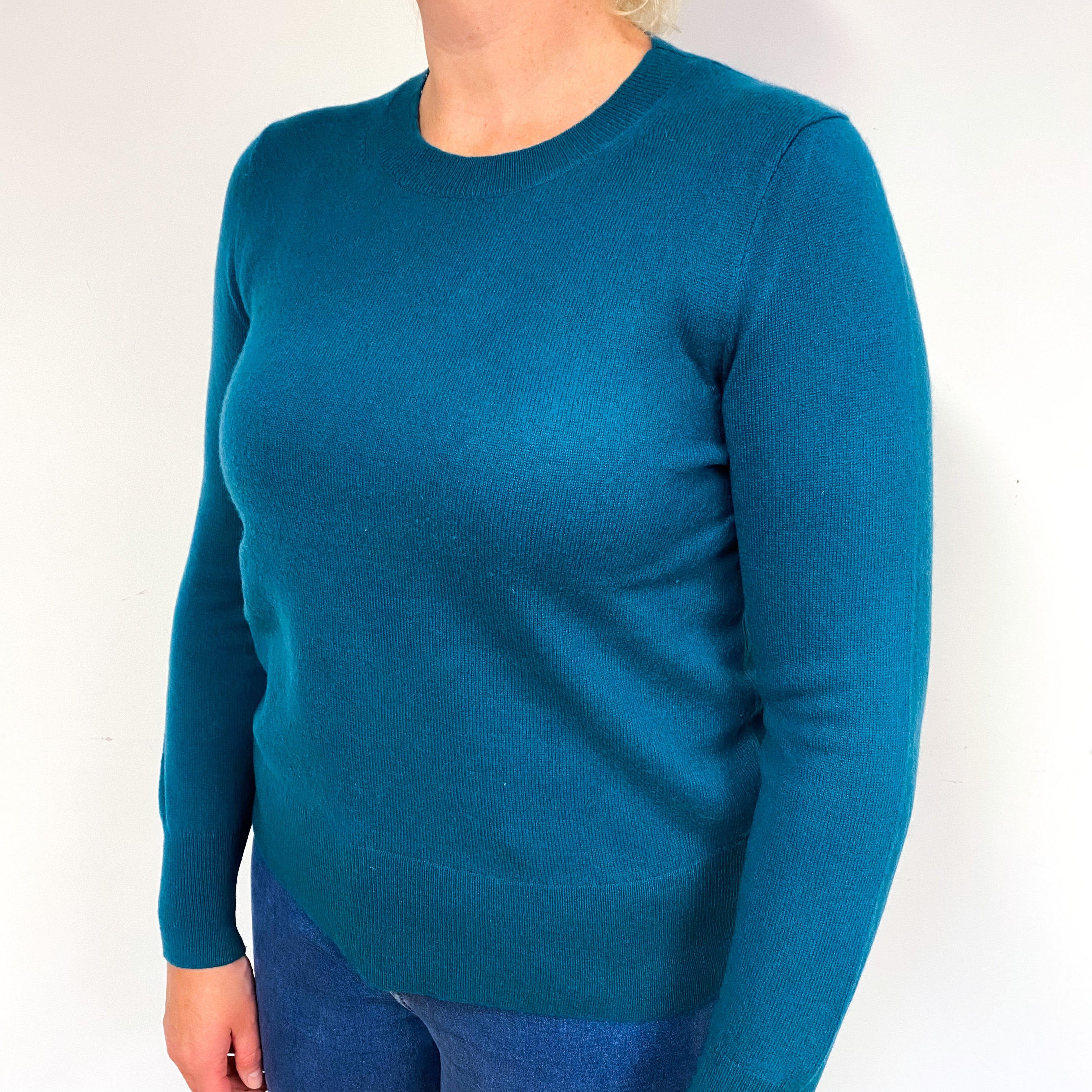 Teal Green Cashmere Crew Neck Jumper Large