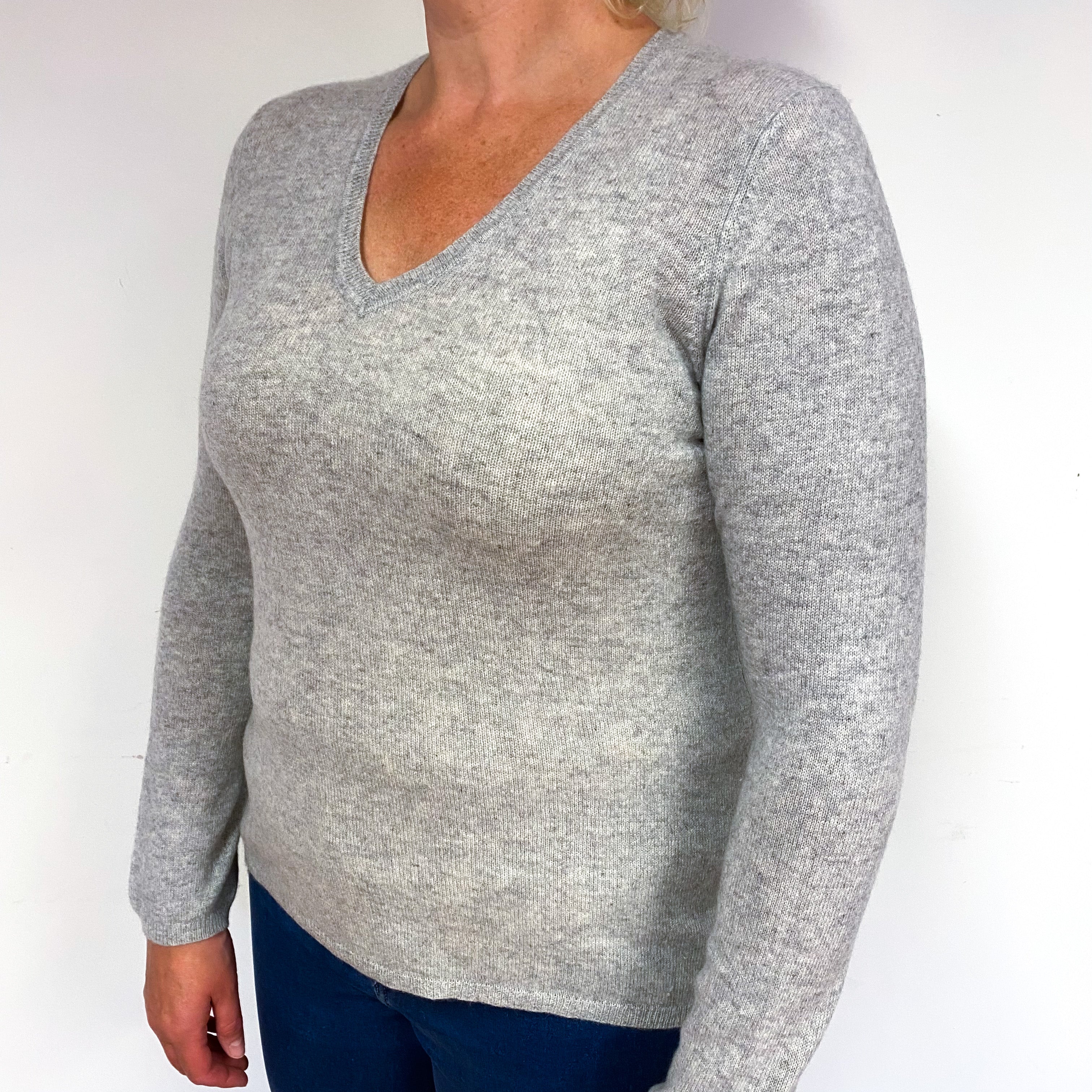 Smoke Grey Cashmere V-Neck Jumper Large