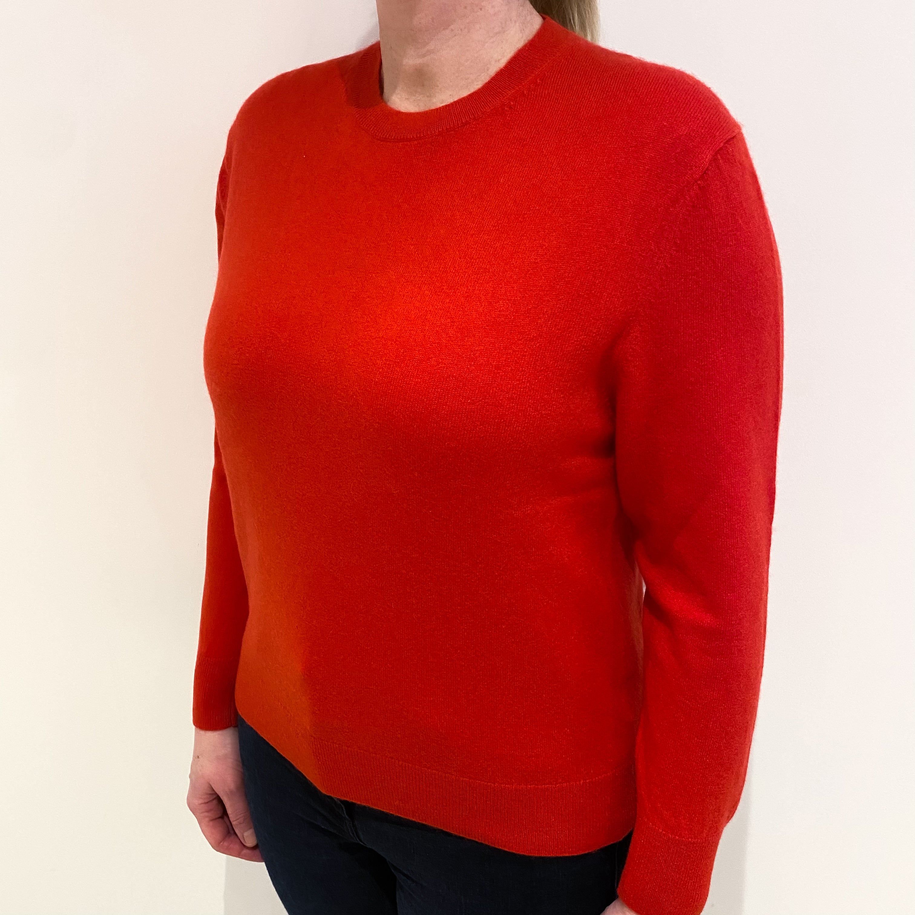 Vermillion Red Cashmere Crew Neck Jumper Large