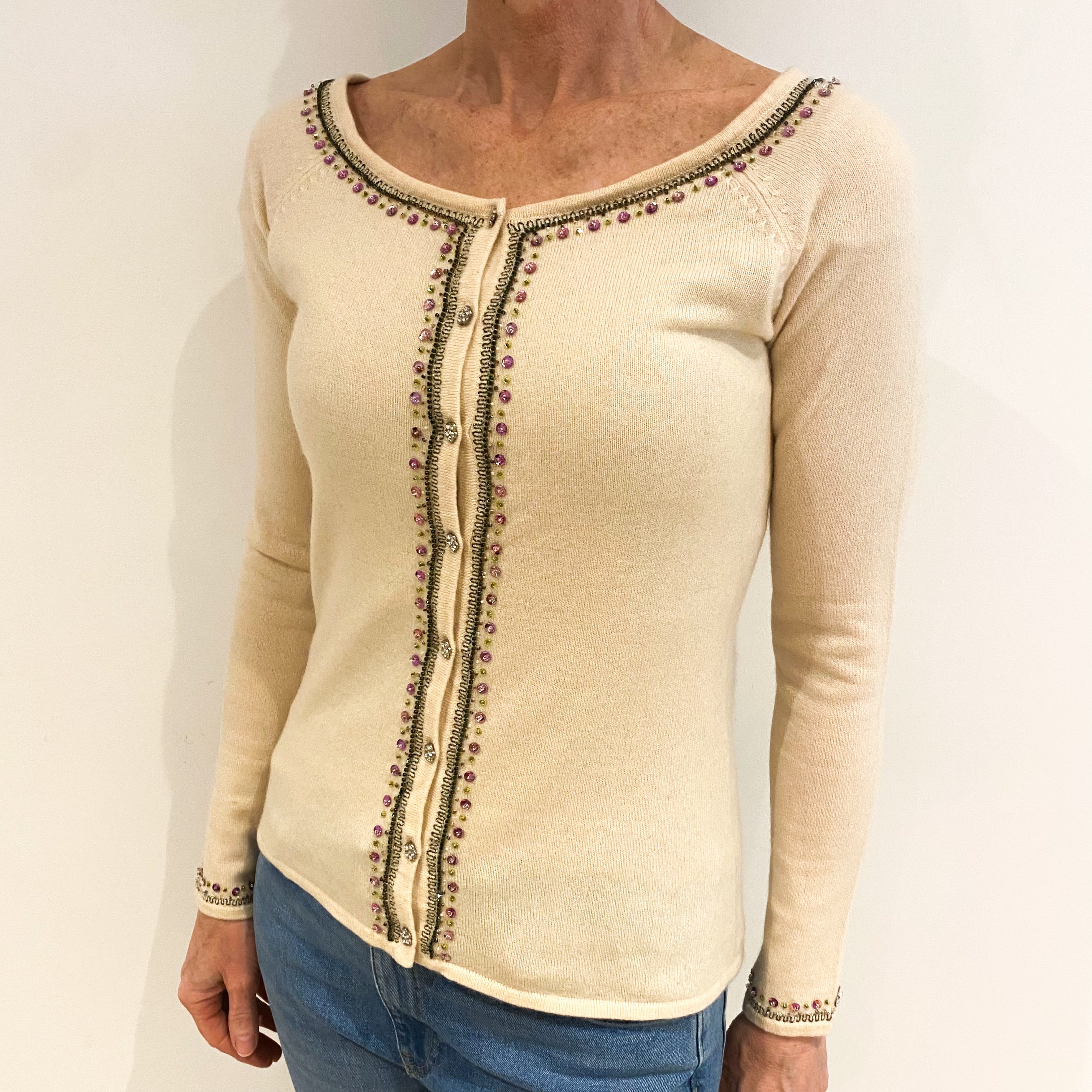 Vanilla Cream Cashmere Scoop Neck Cardigan Small