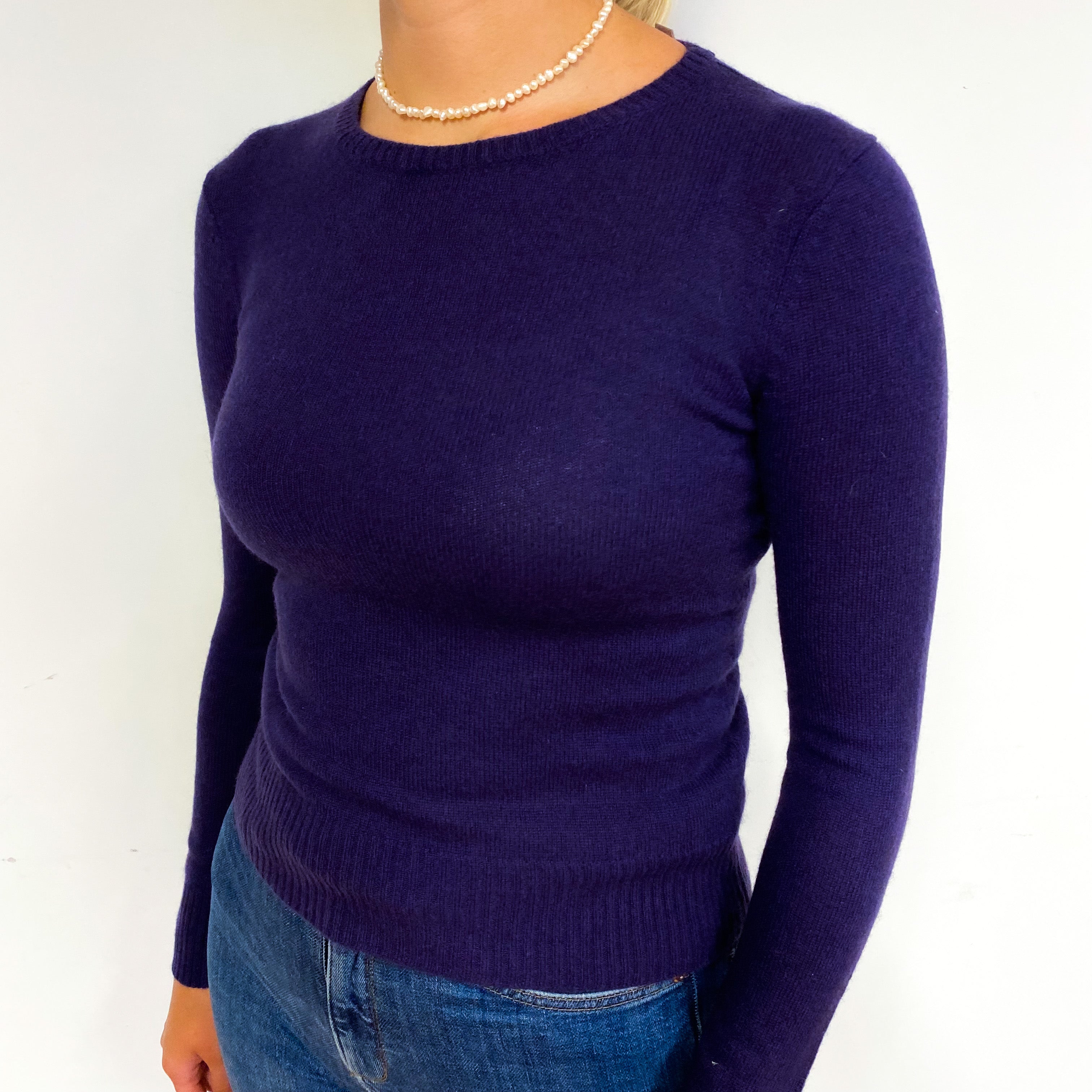 Deep Blueberry Purple Cashmere Crew Neck Jumper Small